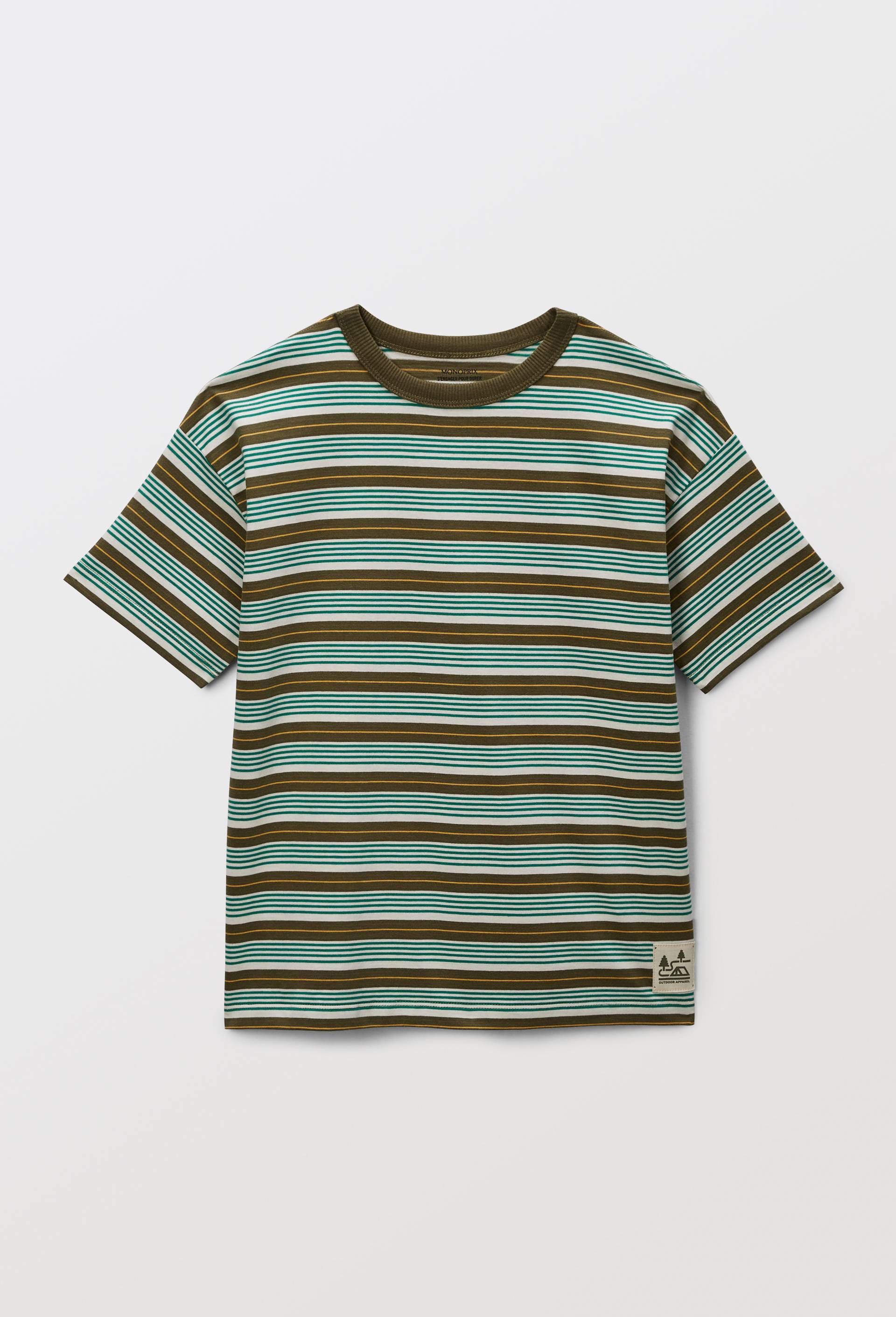 T-shirt manches courtes ray&eacute; en coton BIO GOTS, Vert fonc&eacute;, large image number 1.0