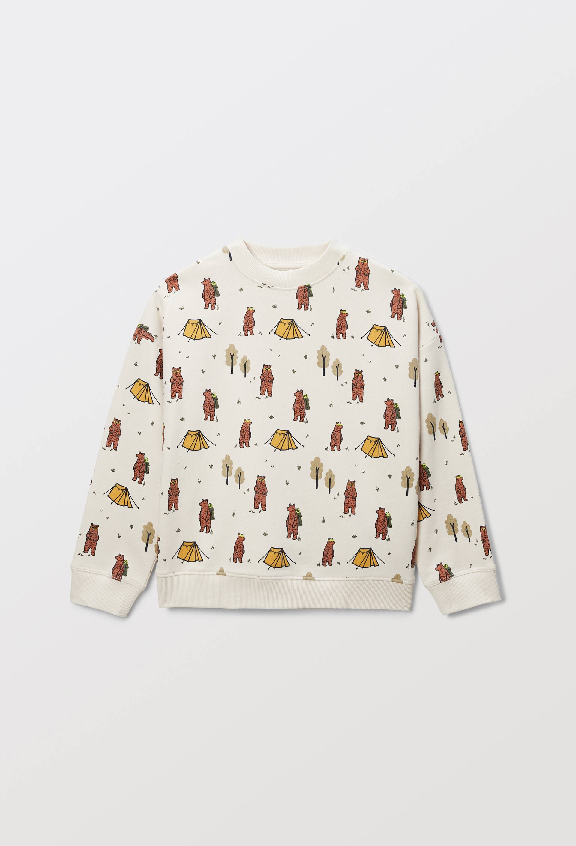 Sweat col rond imprim&eacute; en coton BIO GOTS, Beige clair, large image number 2.0