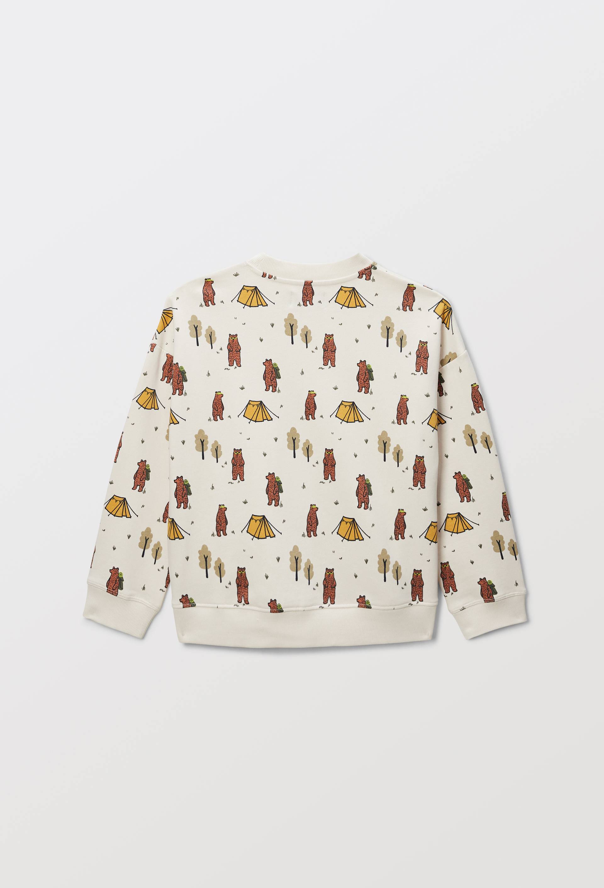 Sweat col rond imprim&eacute; en coton BIO GOTS, Beige clair, large image number 3.0