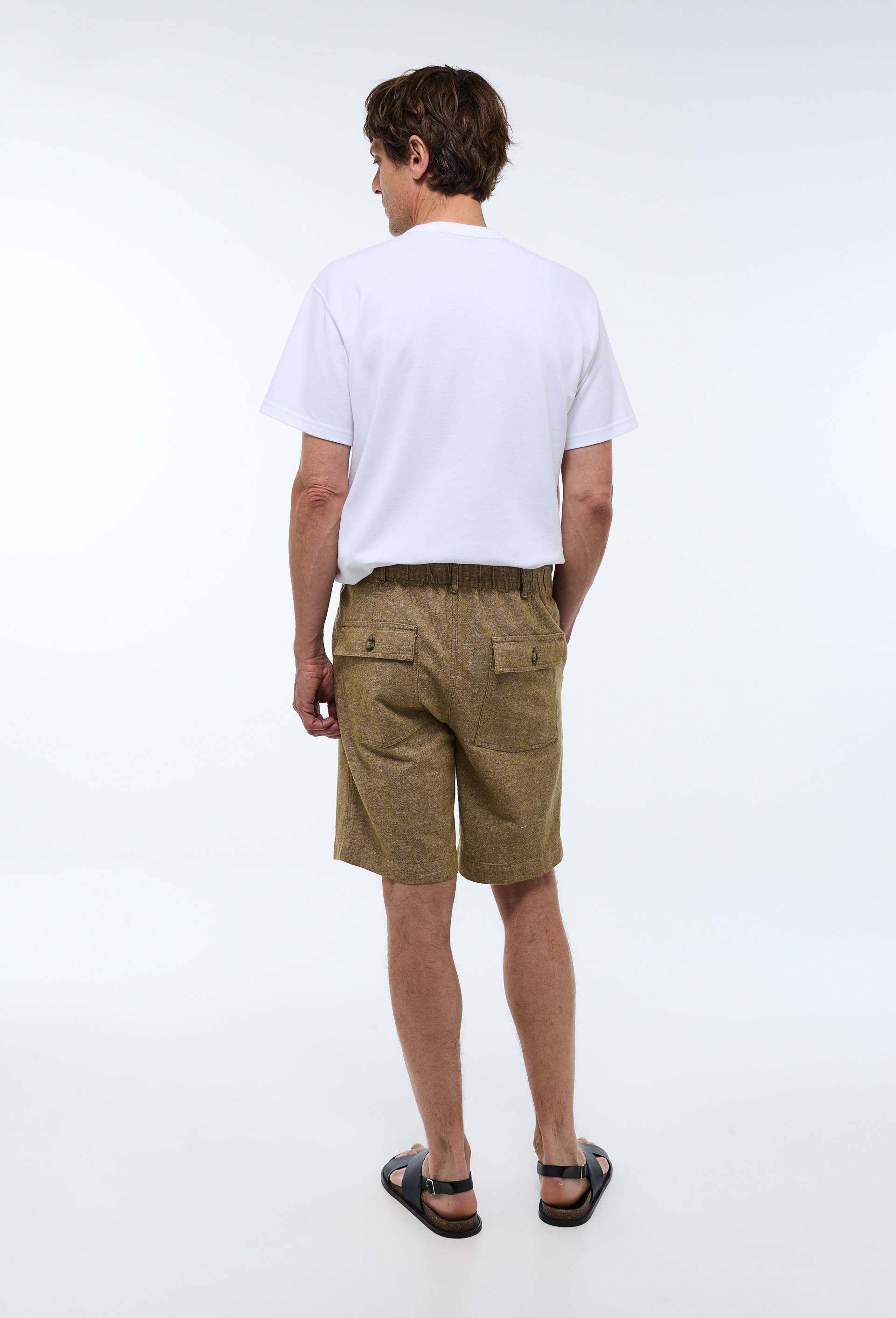 Short en coton et lin, Vert foncé, large image number 1.0
