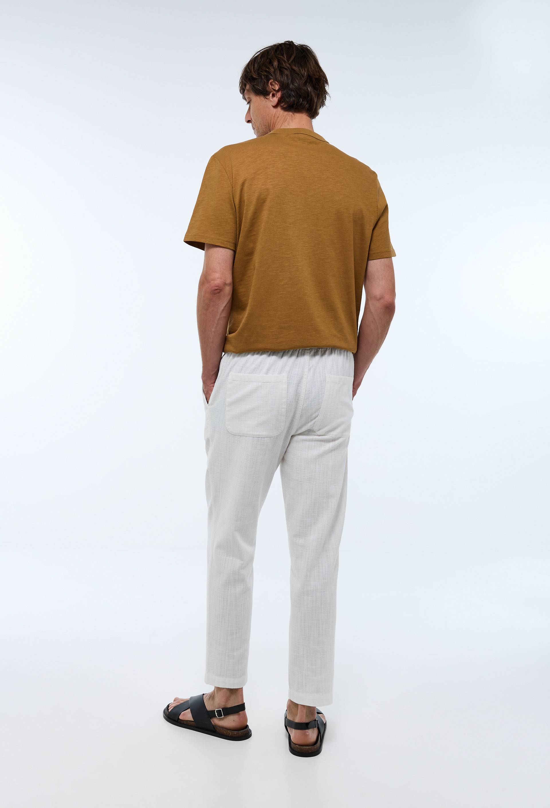 Pantalon taille &eacute;lastiqu&eacute;e en coton BIO GOTS, Ecru, large image number 1