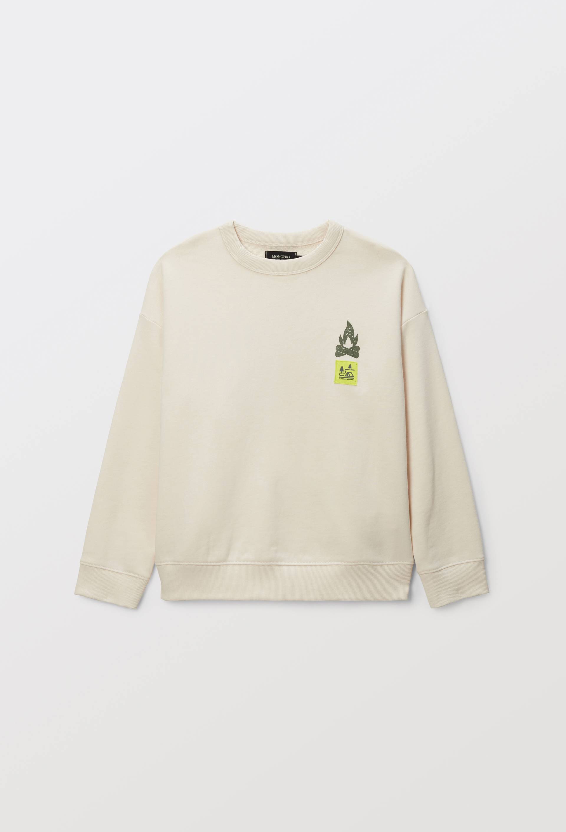 Sweat col rond imprim&eacute; dans le dos en coton BIO GOTS, Beige clair, large image number 1