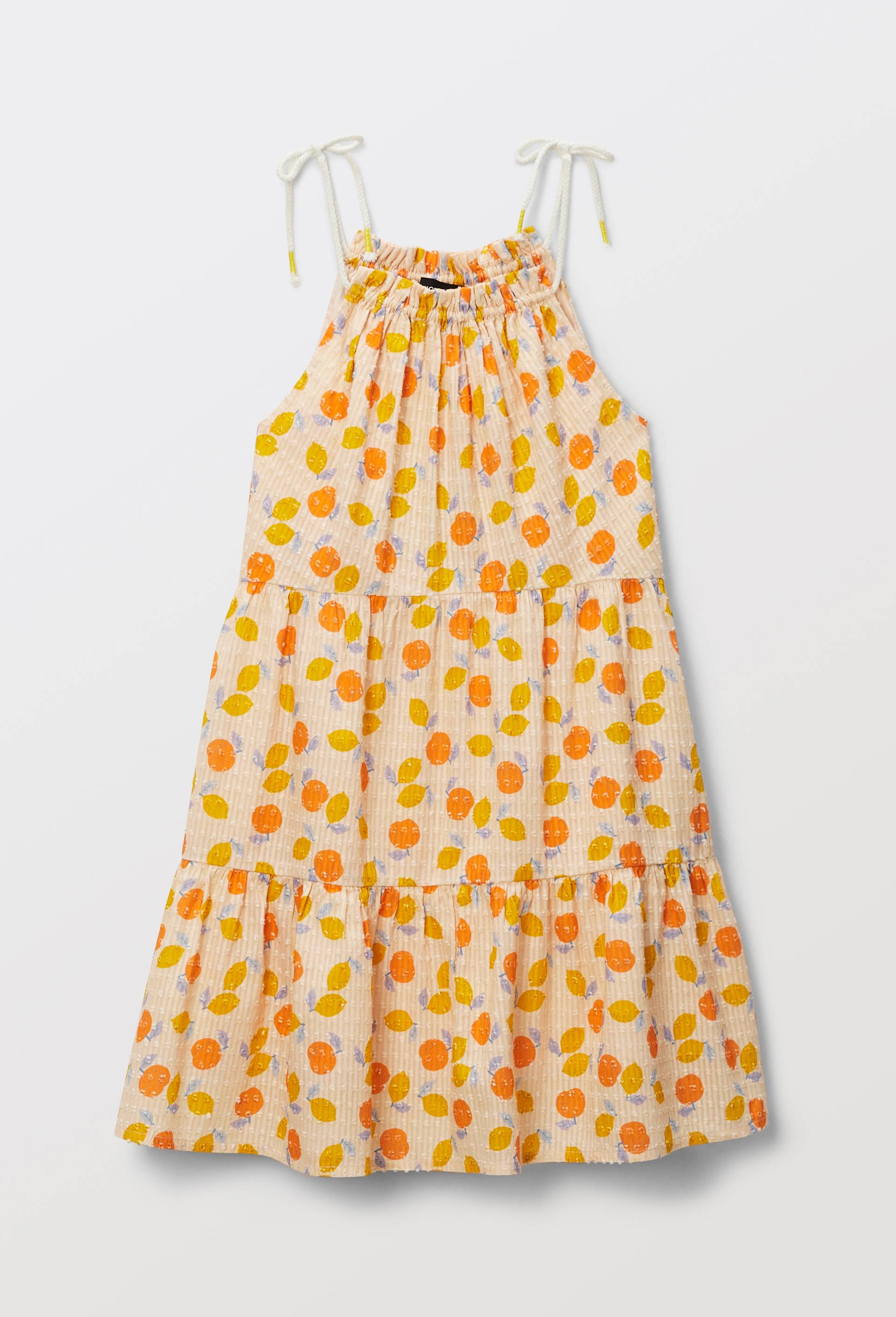 Robe midi &agrave; bretelles imprim&eacute;e en coton, Orange clair, large image number 1