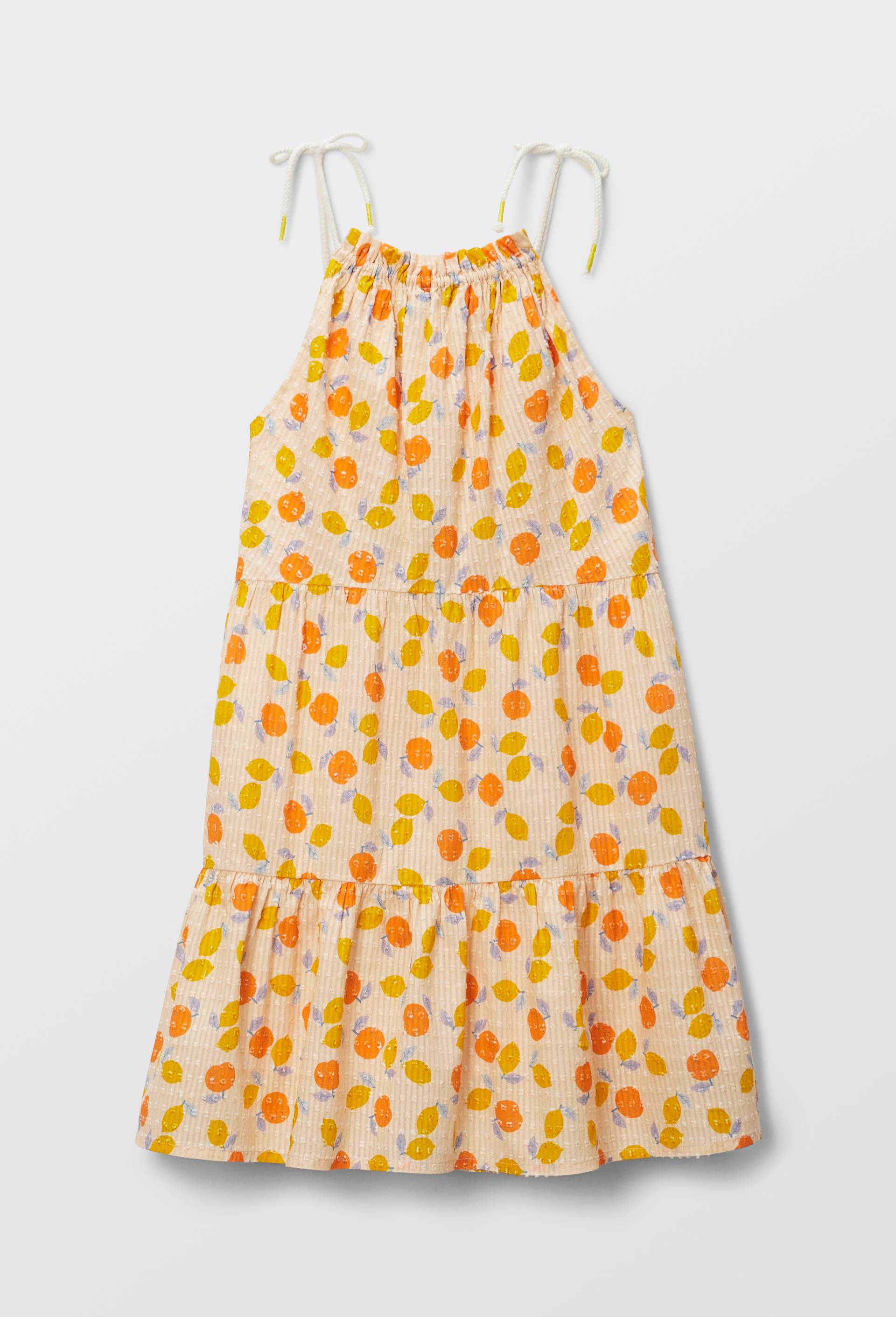 Robe midi &agrave; bretelles imprim&eacute;e en coton, Orange clair, large image number 2