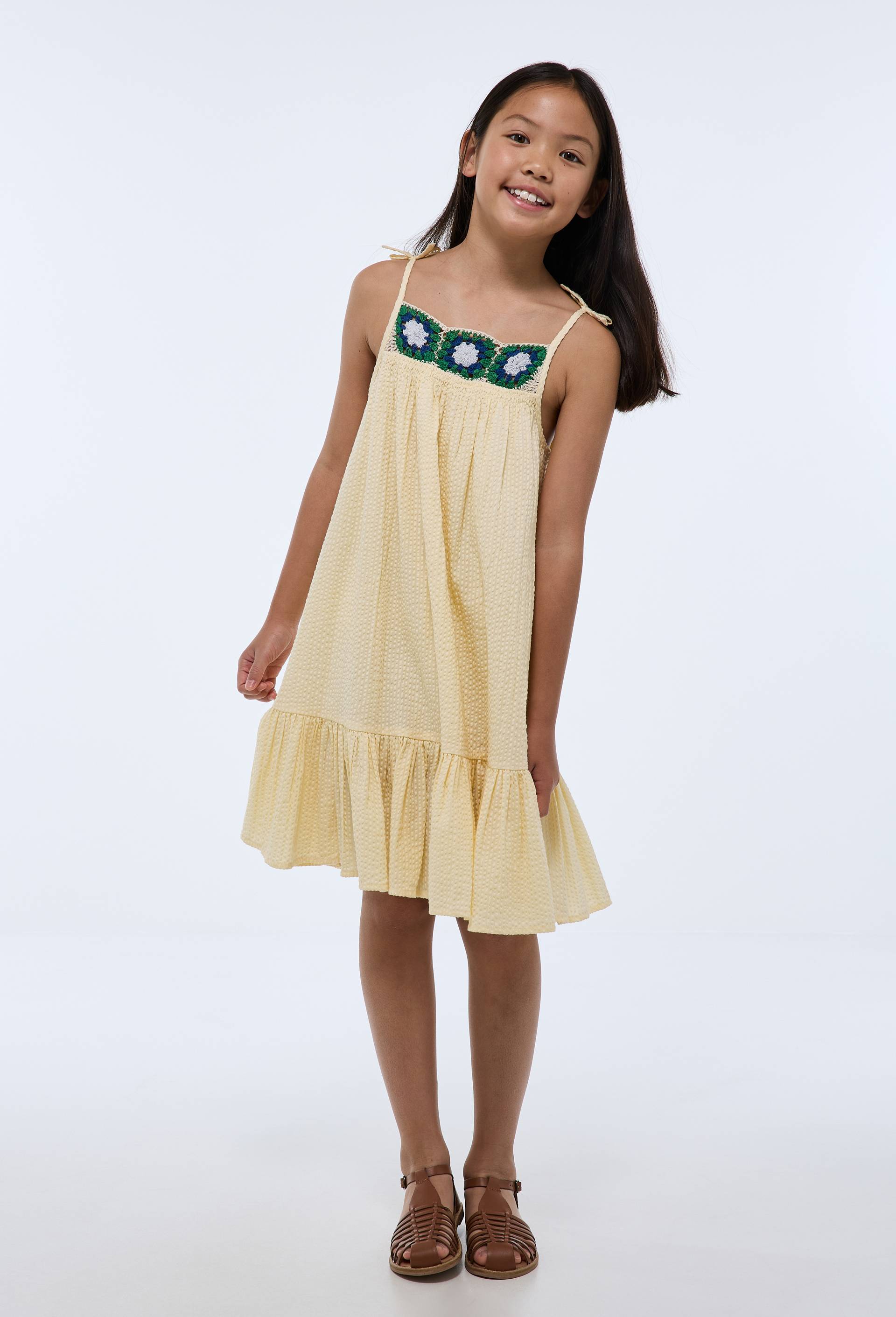 Robe courte &agrave; bretelles en crochet, Jaune clair, large image number 0.0