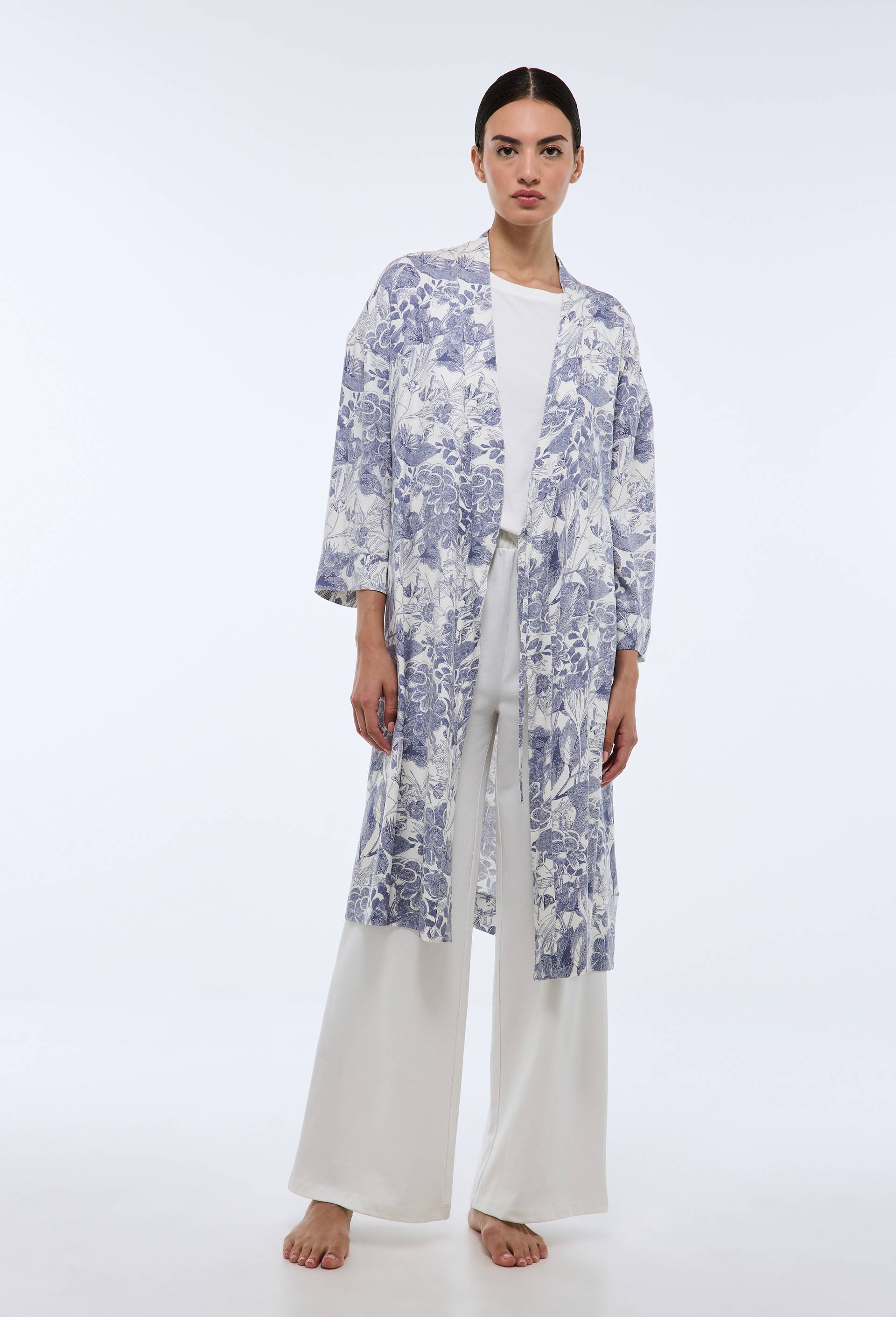 Kimono long imprimé effet toile de jouy - MONOPRIX - Modalova