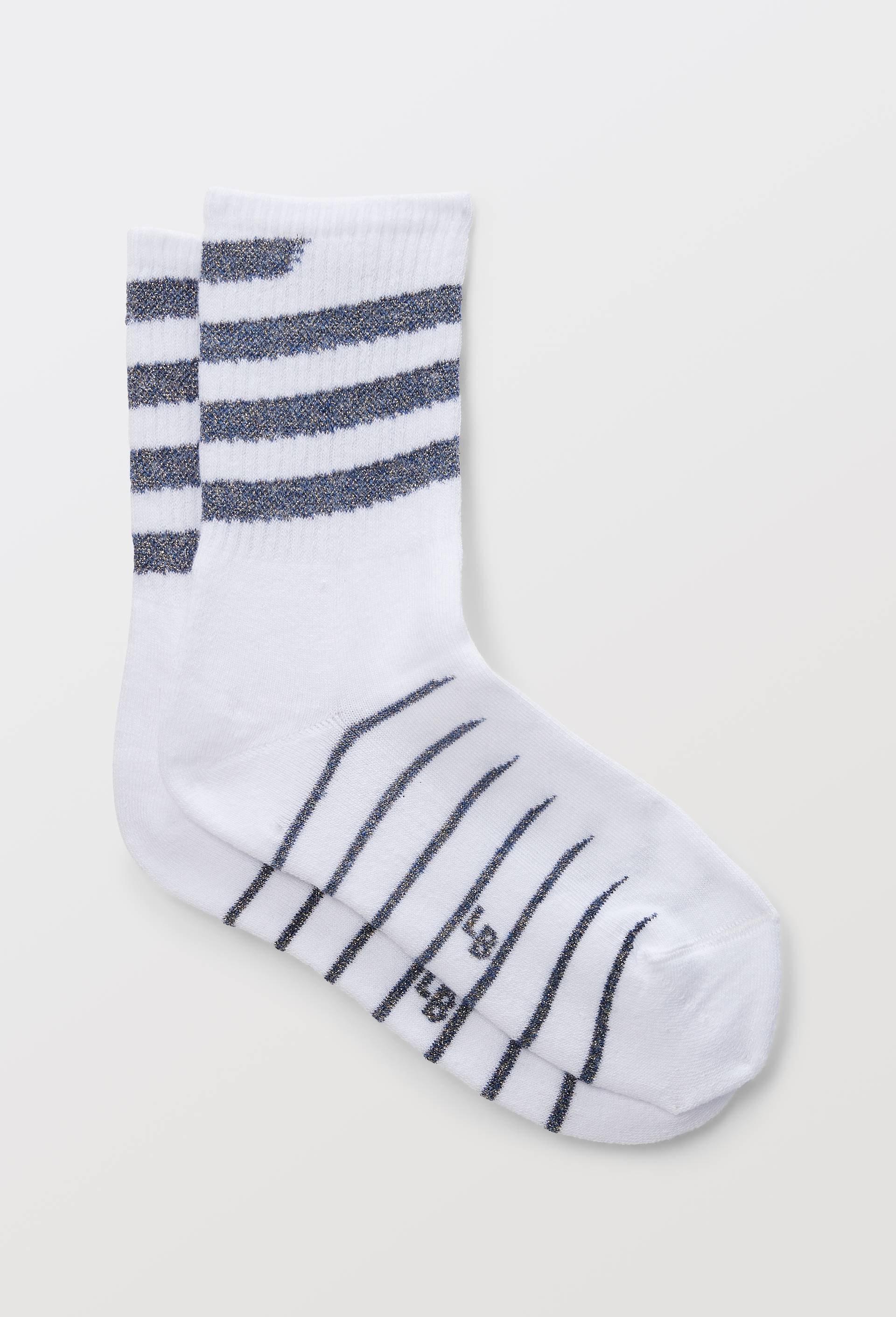Paire de socquettes sport, motif rayures lurex Le Bourget, Bleu fonc&eacute;, swatch image