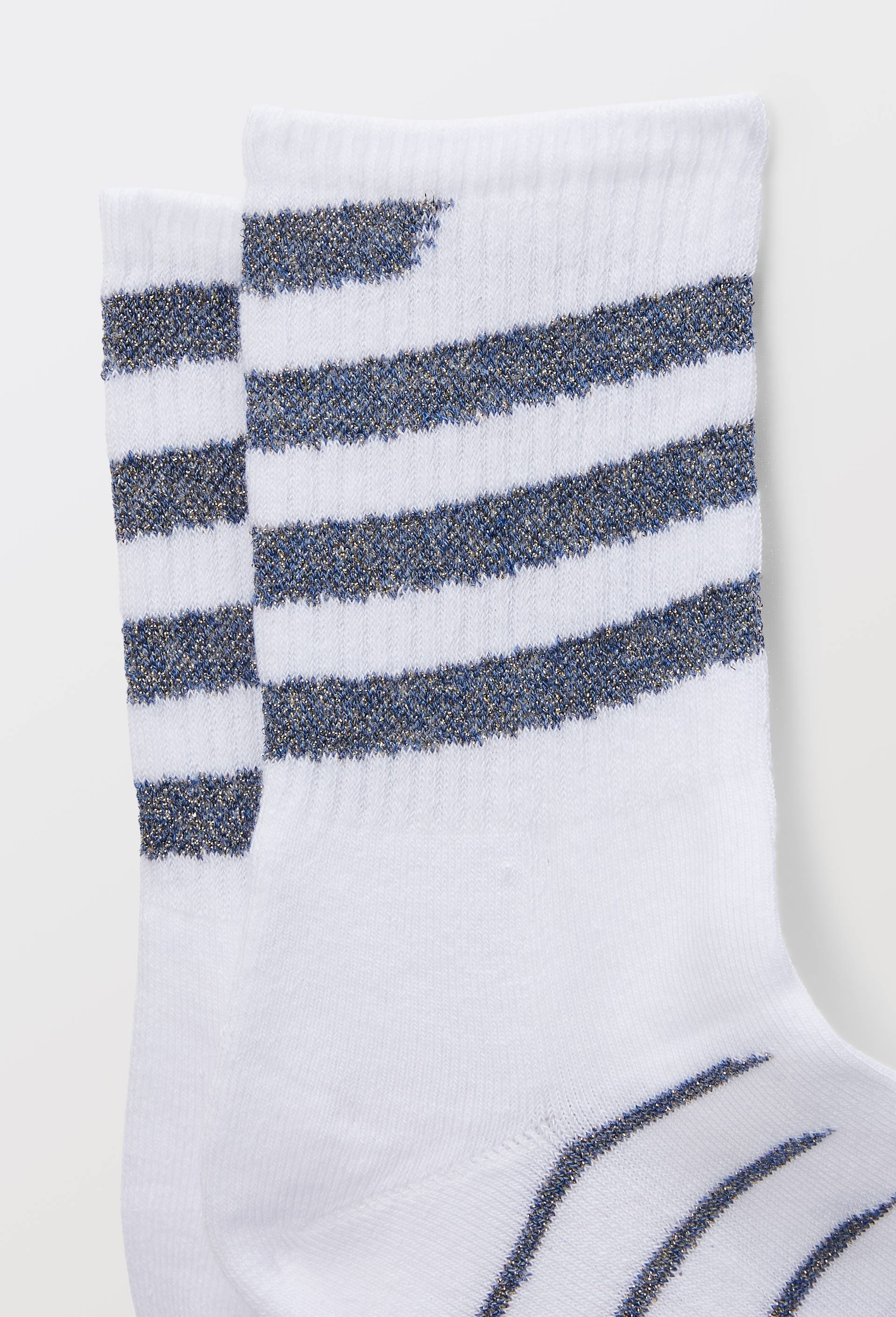 Paire de socquettes sport, motif rayures lurex Le Bourget, Bleu fonc&eacute;, large image number 1.0
