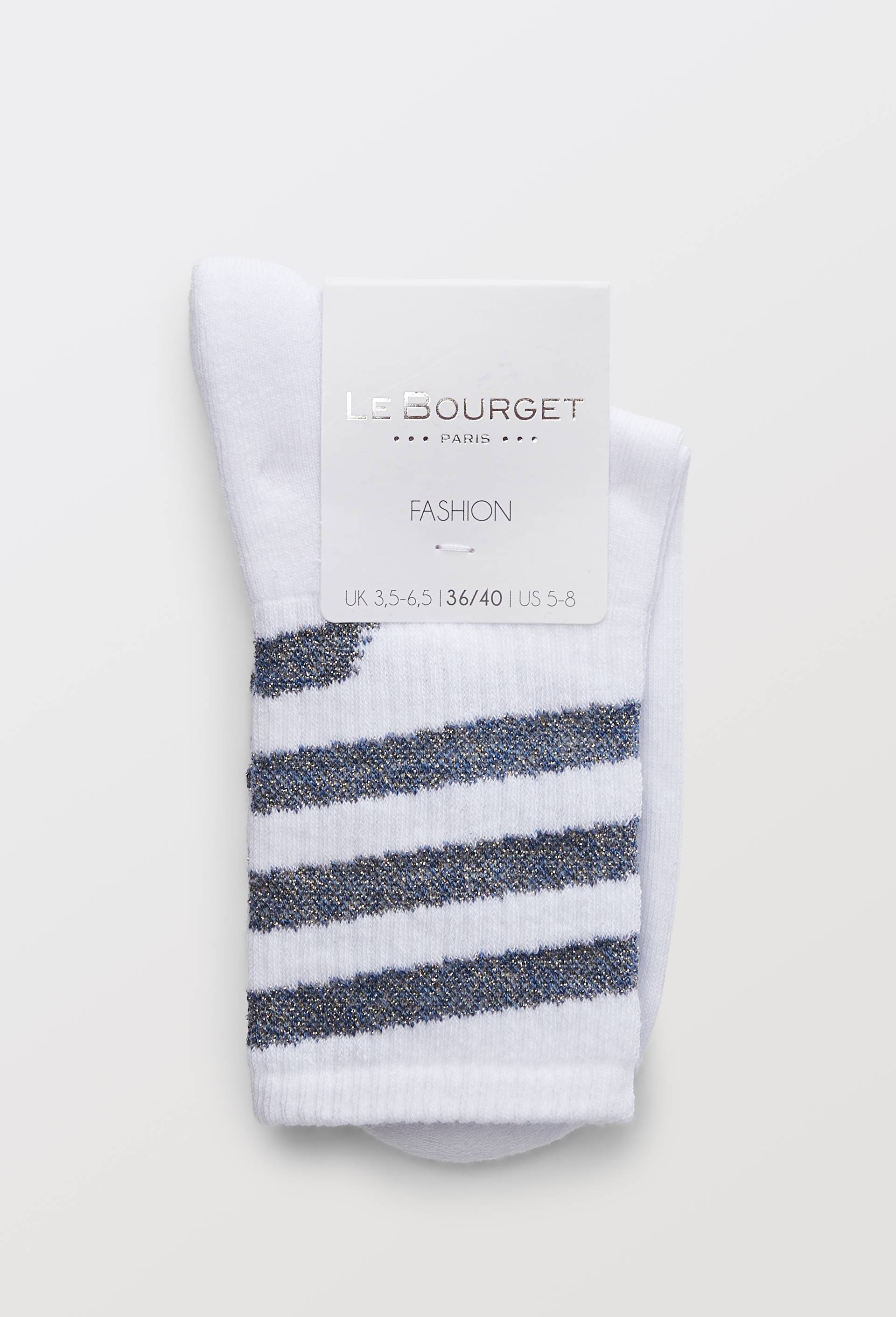 Paire de socquettes sport, motif rayures lurex Le Bourget, Bleu fonc&eacute;, large image number 2