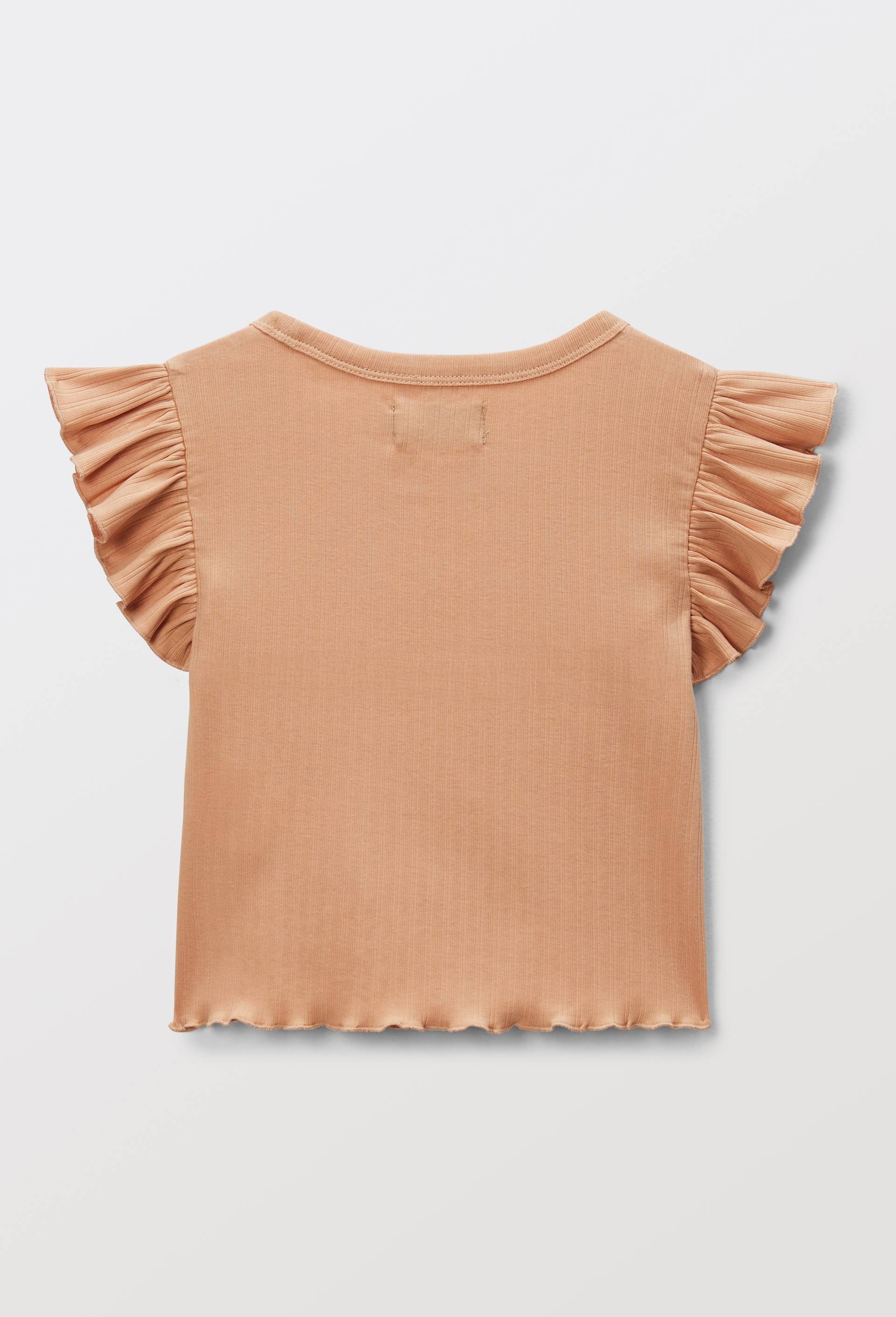 T-shirt manches volantes uni en coton, Orange clair, large image number 2