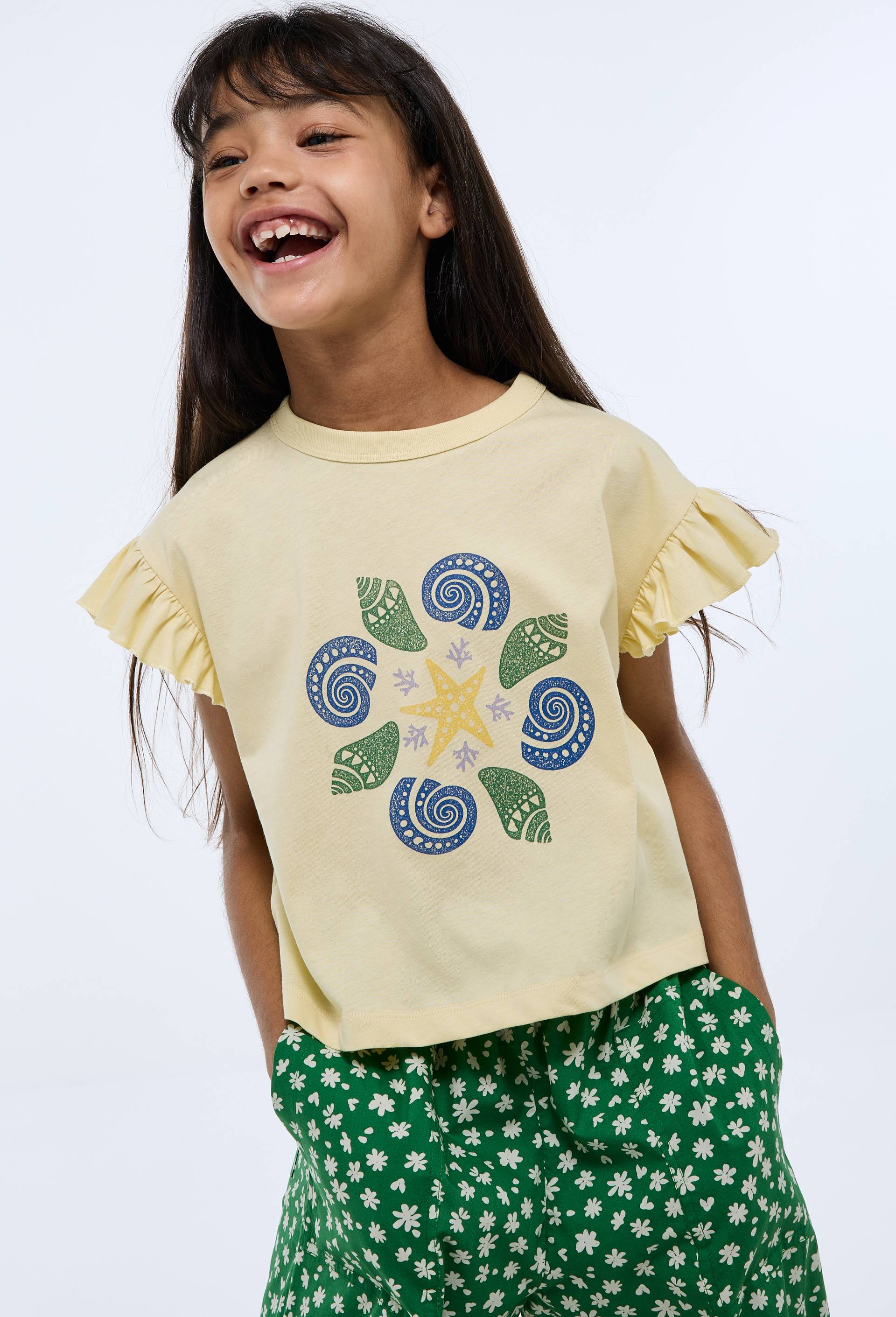 T-shirt &agrave; manches courtes imprim&eacute; en coton, Jaune clair, large image number 0