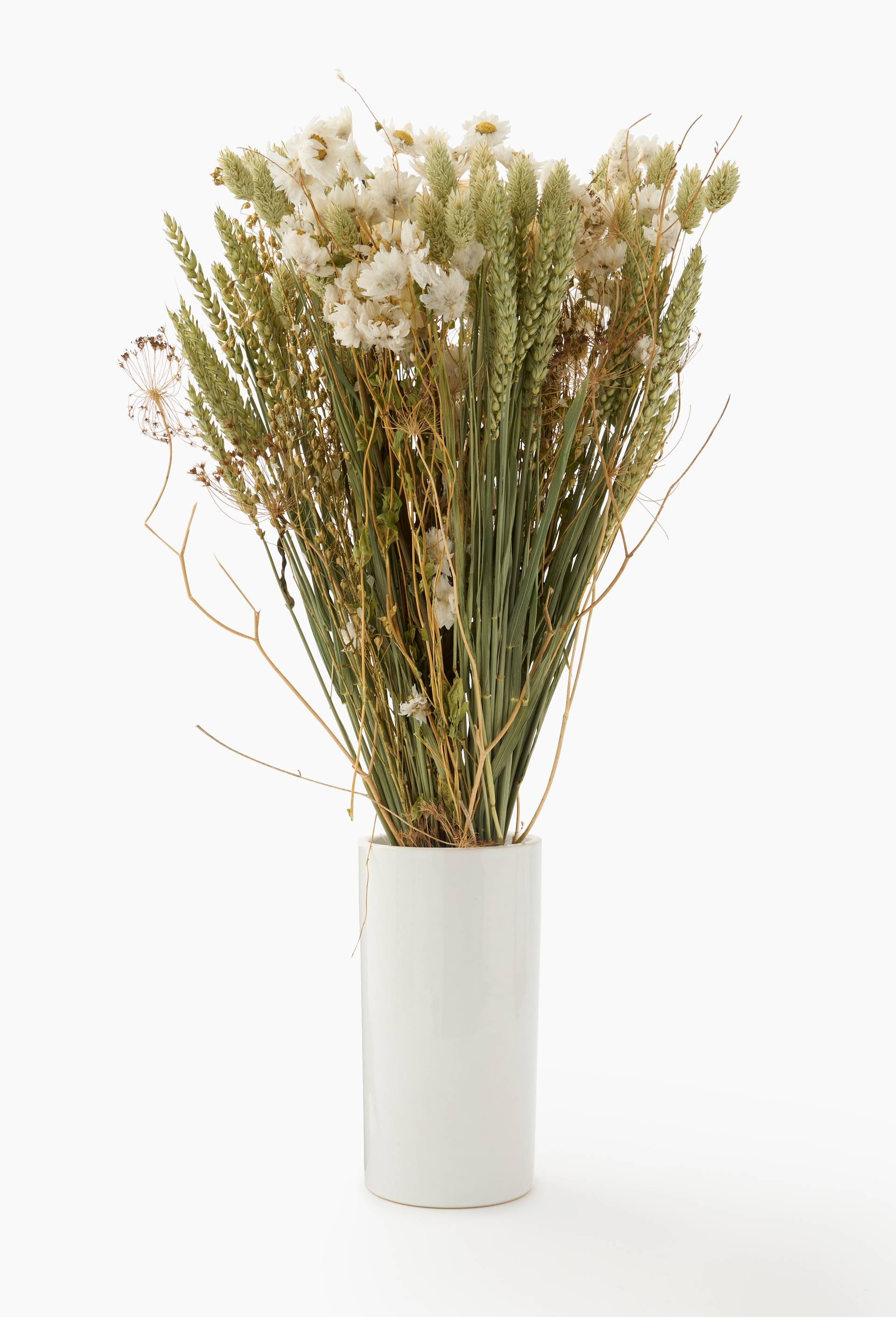 Bouquet de fleurs s&eacute;ch&eacute;es XL naturel avec du lipidium dor&eacute; et Vase, , large