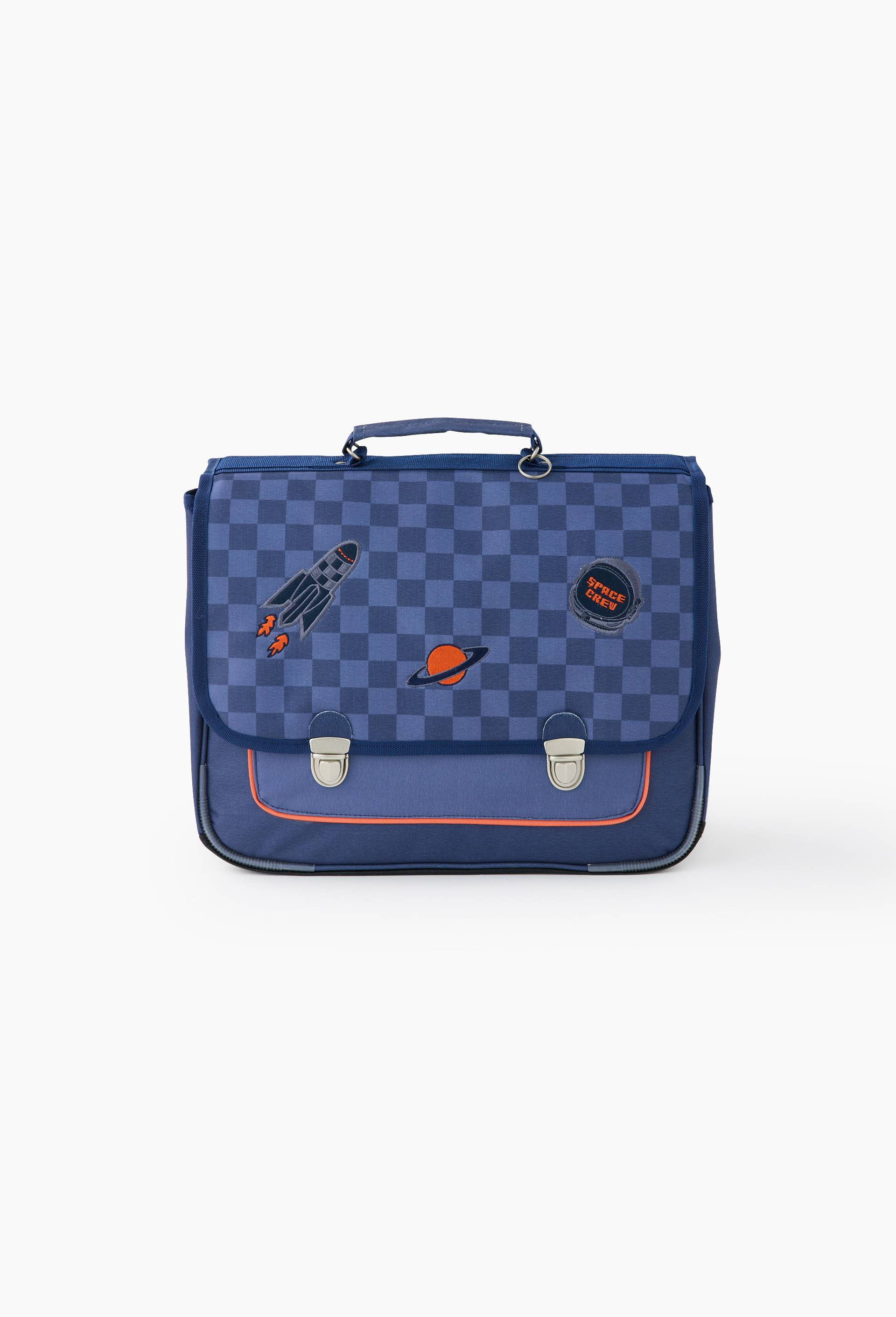 Cartable damier galaxie, 38cm, Bleu fonc&eacute;, large image number 0