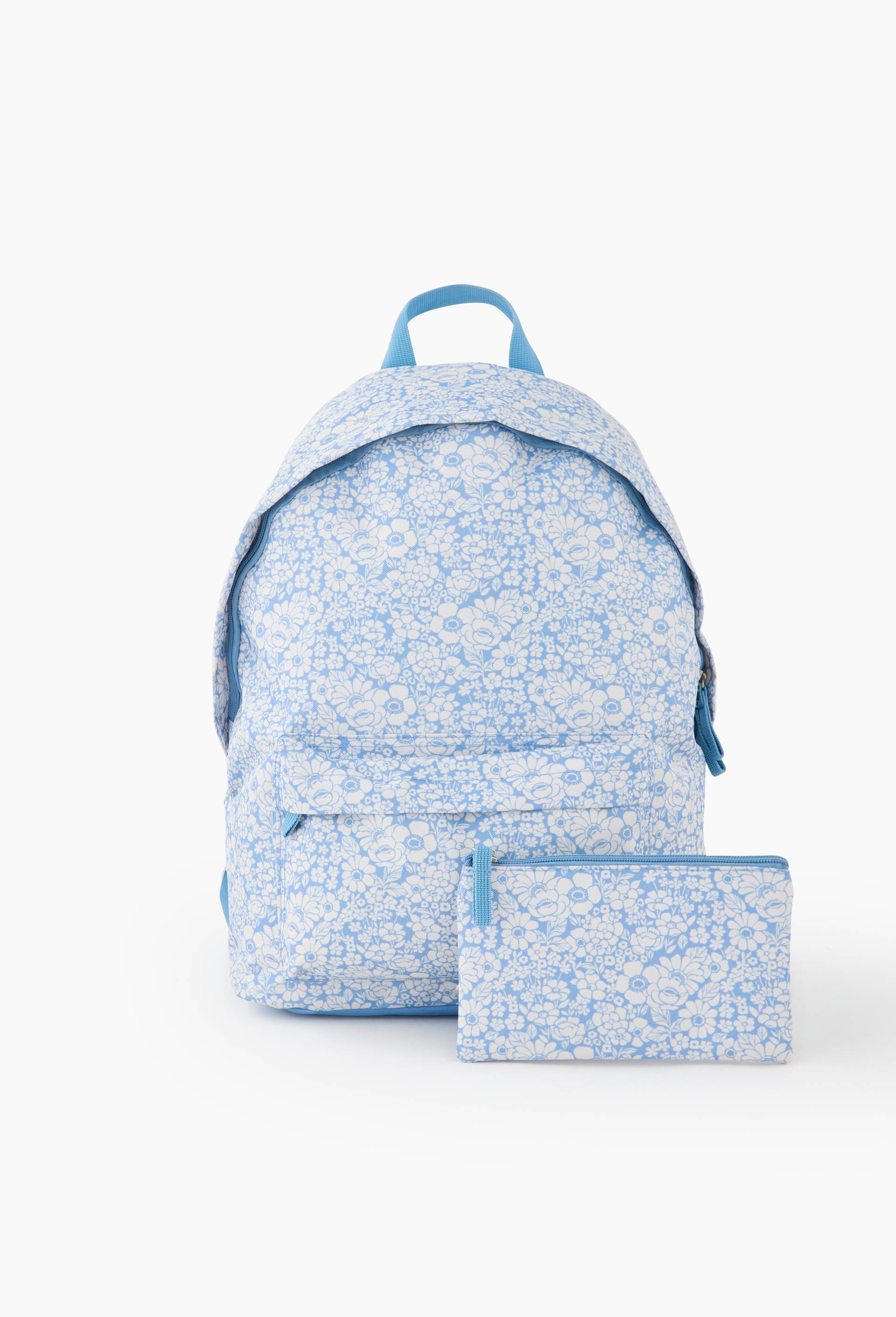 Sac &agrave; dos et trousse &agrave; fleurs, Bleu, large image number 2