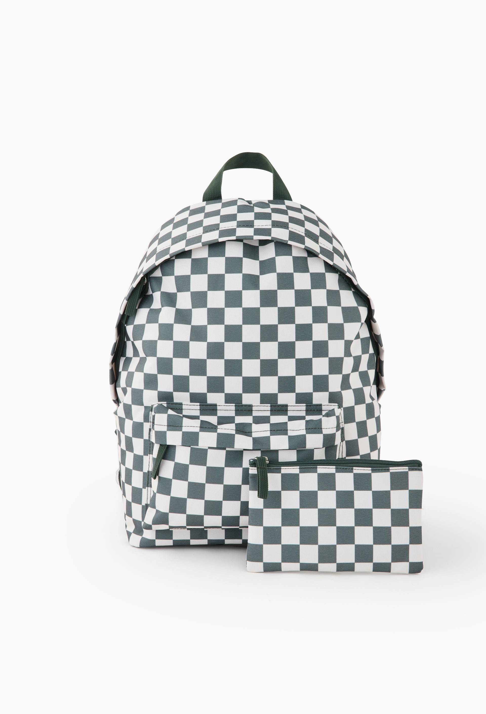 Sac &agrave; dos et trousse damier, Vert fonc&eacute;, large image number 2