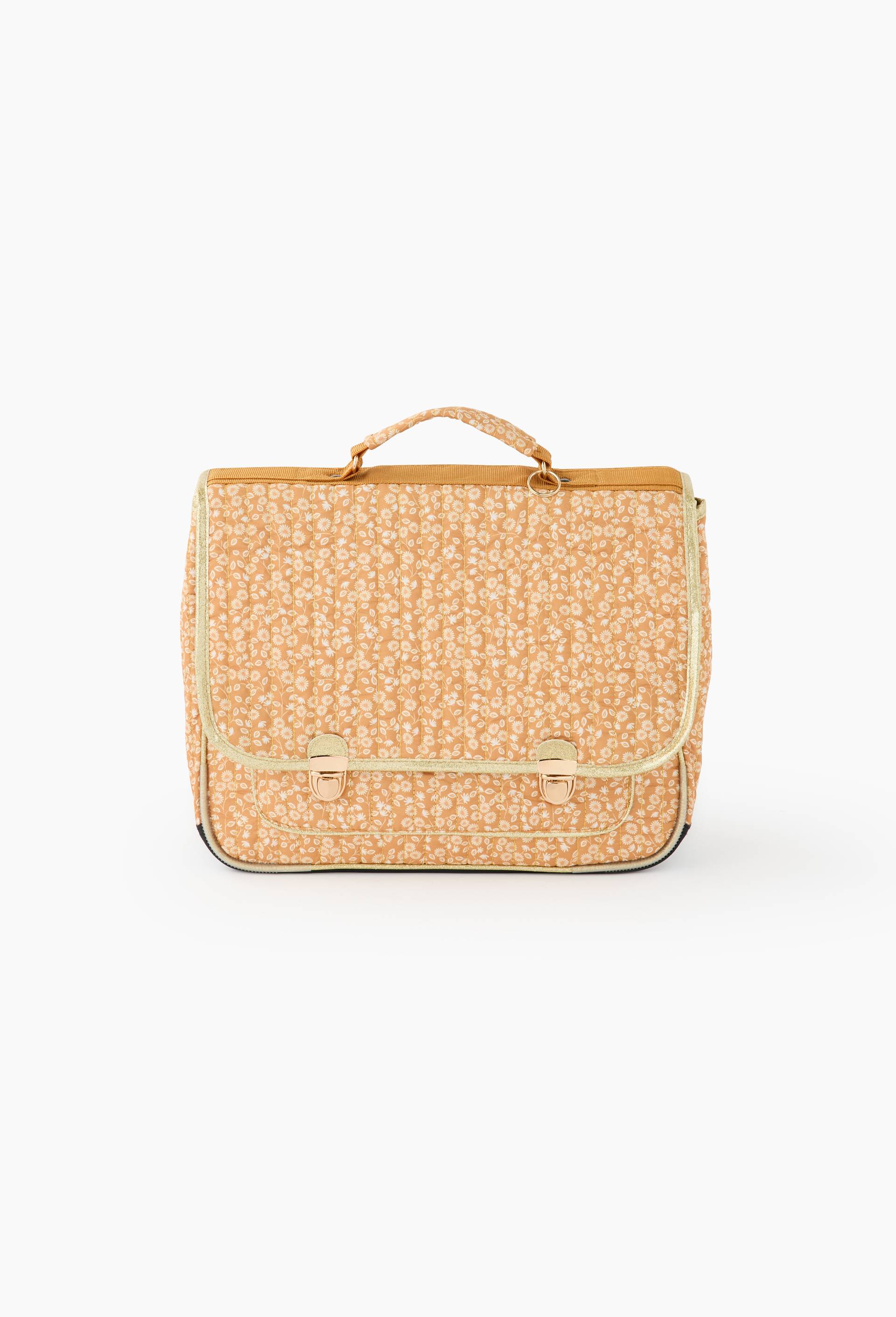 Cartable matelass&eacute; fleurs, 38cm, Brun clair, large image number 0