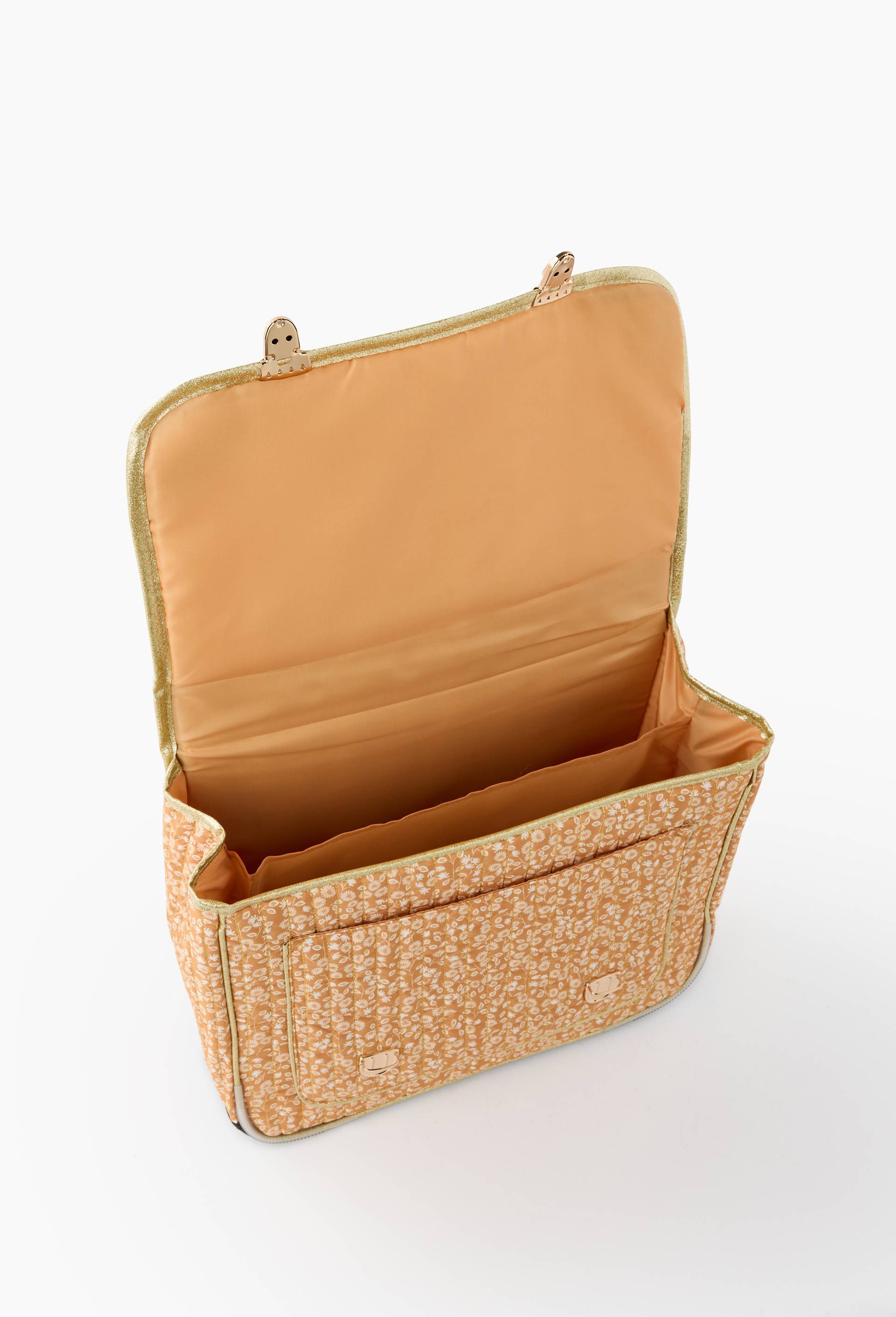 Cartable matelass&eacute; fleurs, 38cm, Brun clair, large image number 1