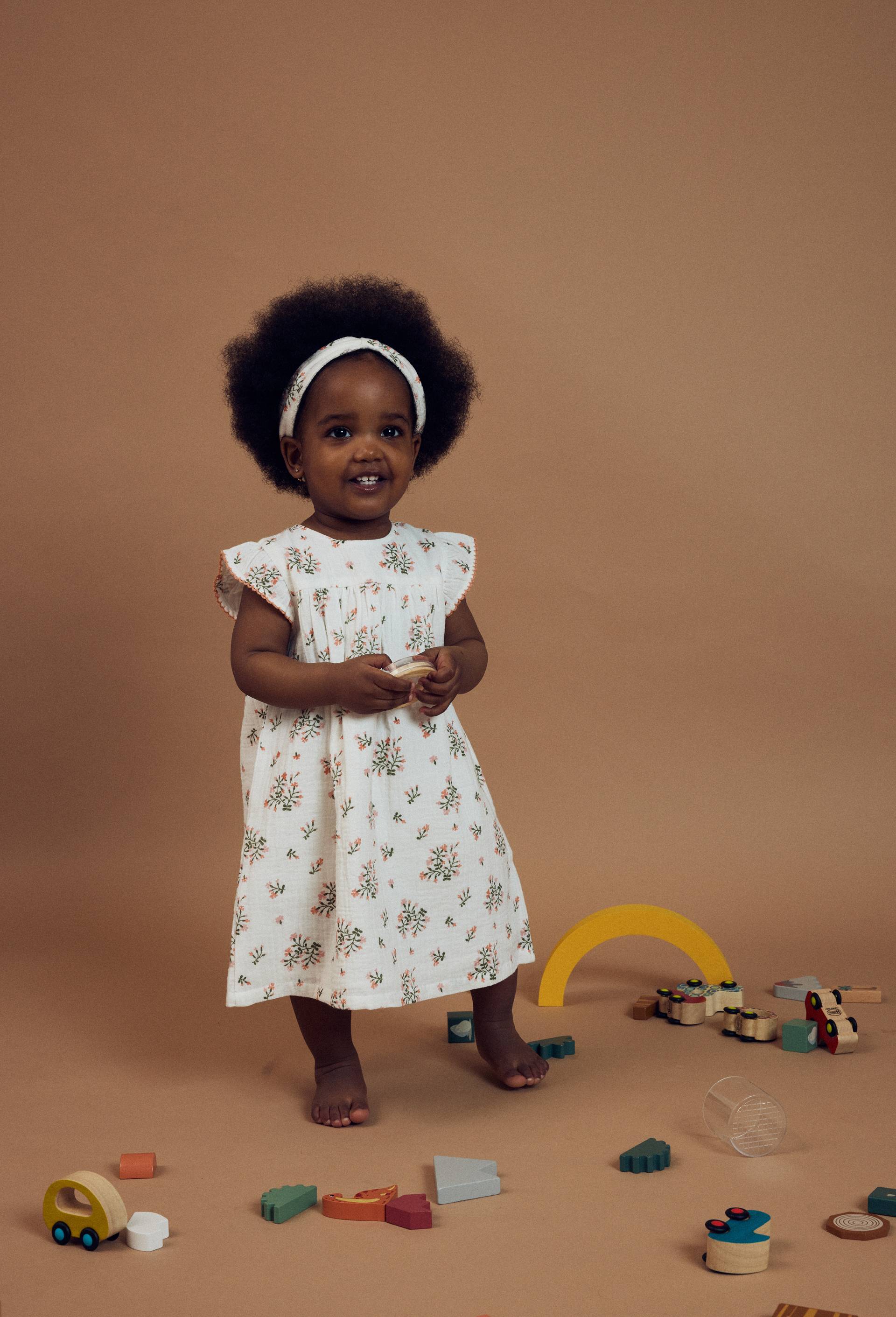 Robe en gaze de coton imprim&eacute;, Ecru, large image number 0
