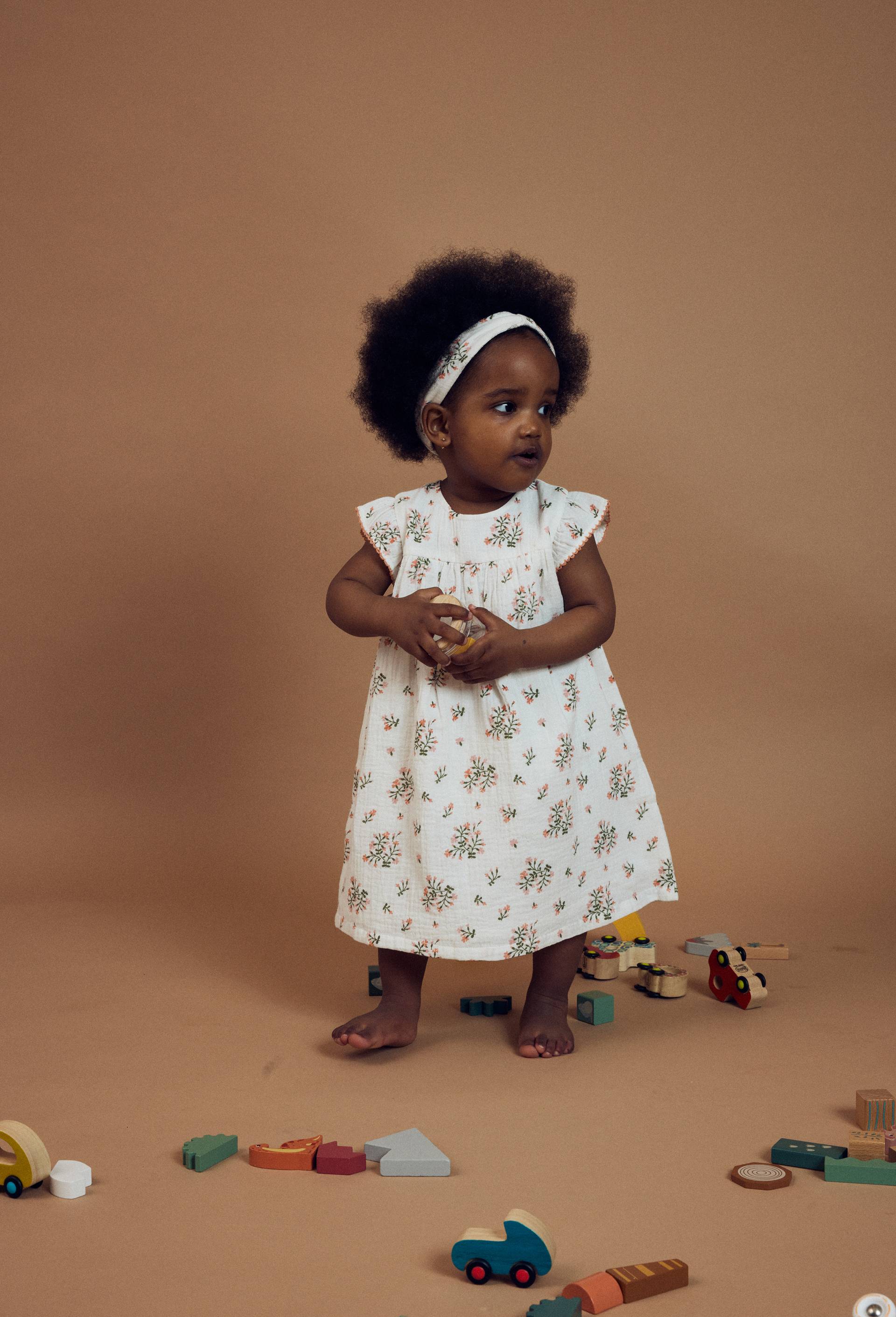 Robe en gaze de coton imprim&eacute;, Ecru, large image number 1