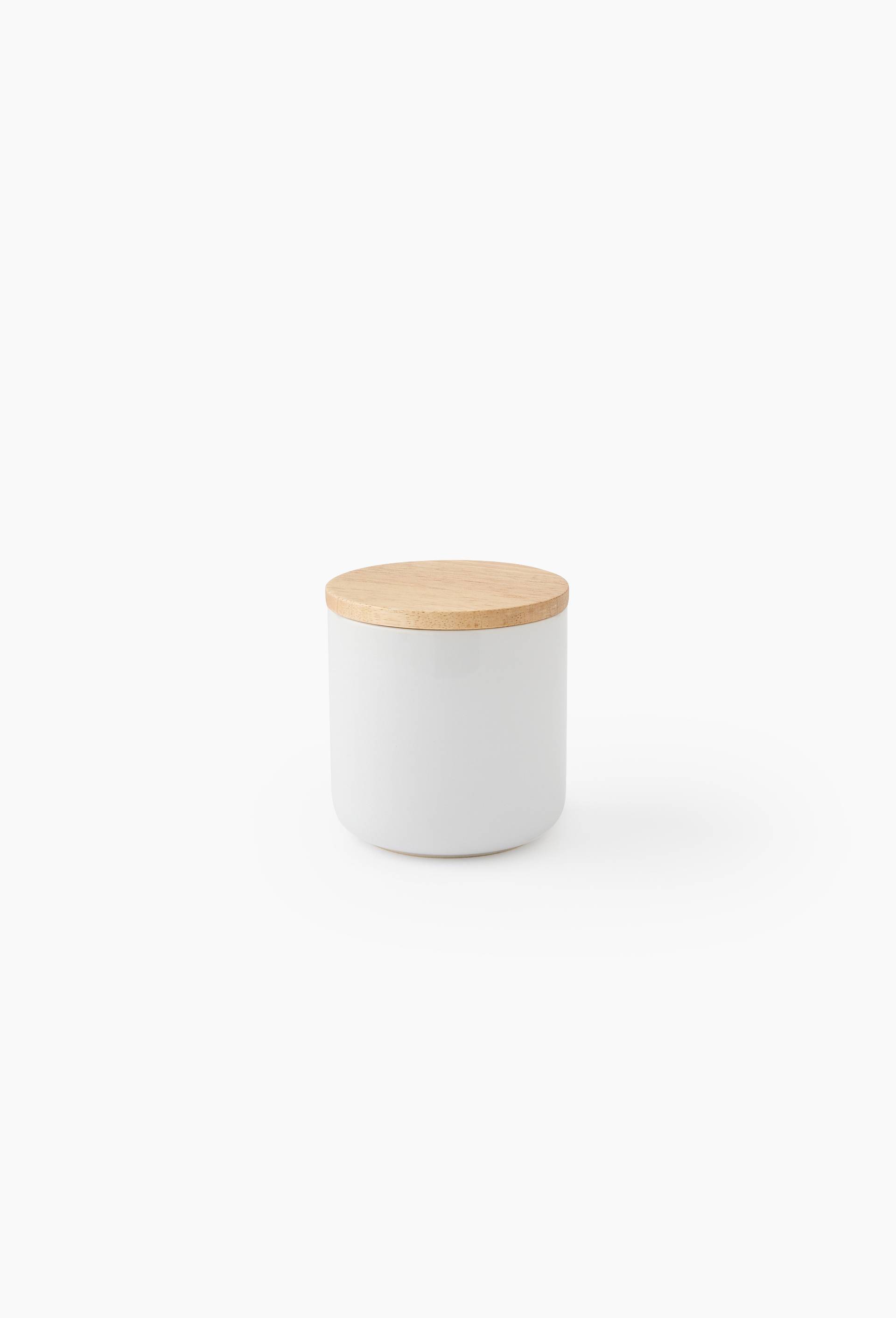 Bo&icirc;te &agrave; coton en c&eacute;ramique et bois, Blanc, large image number 0