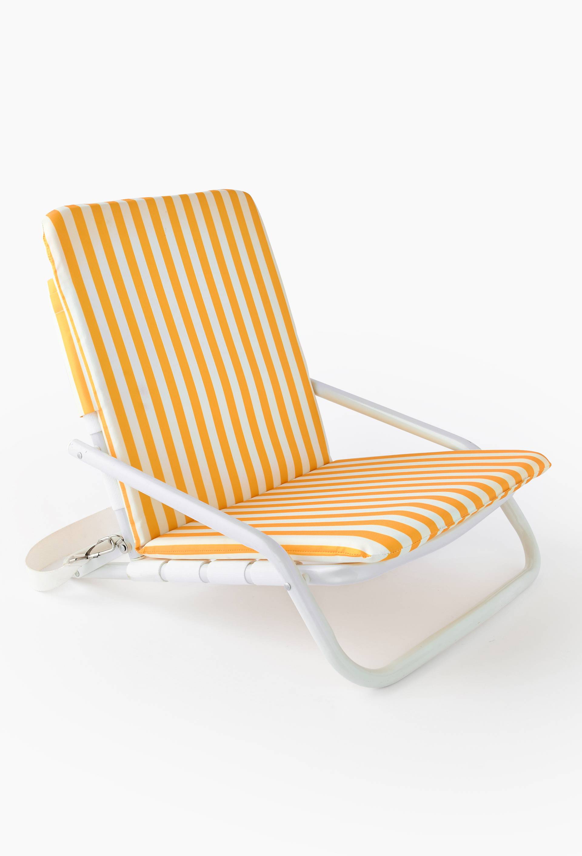 Chaise pliante en m&eacute;tal, matelas en tissu ray&eacute;, Jaune clair, large image number 0