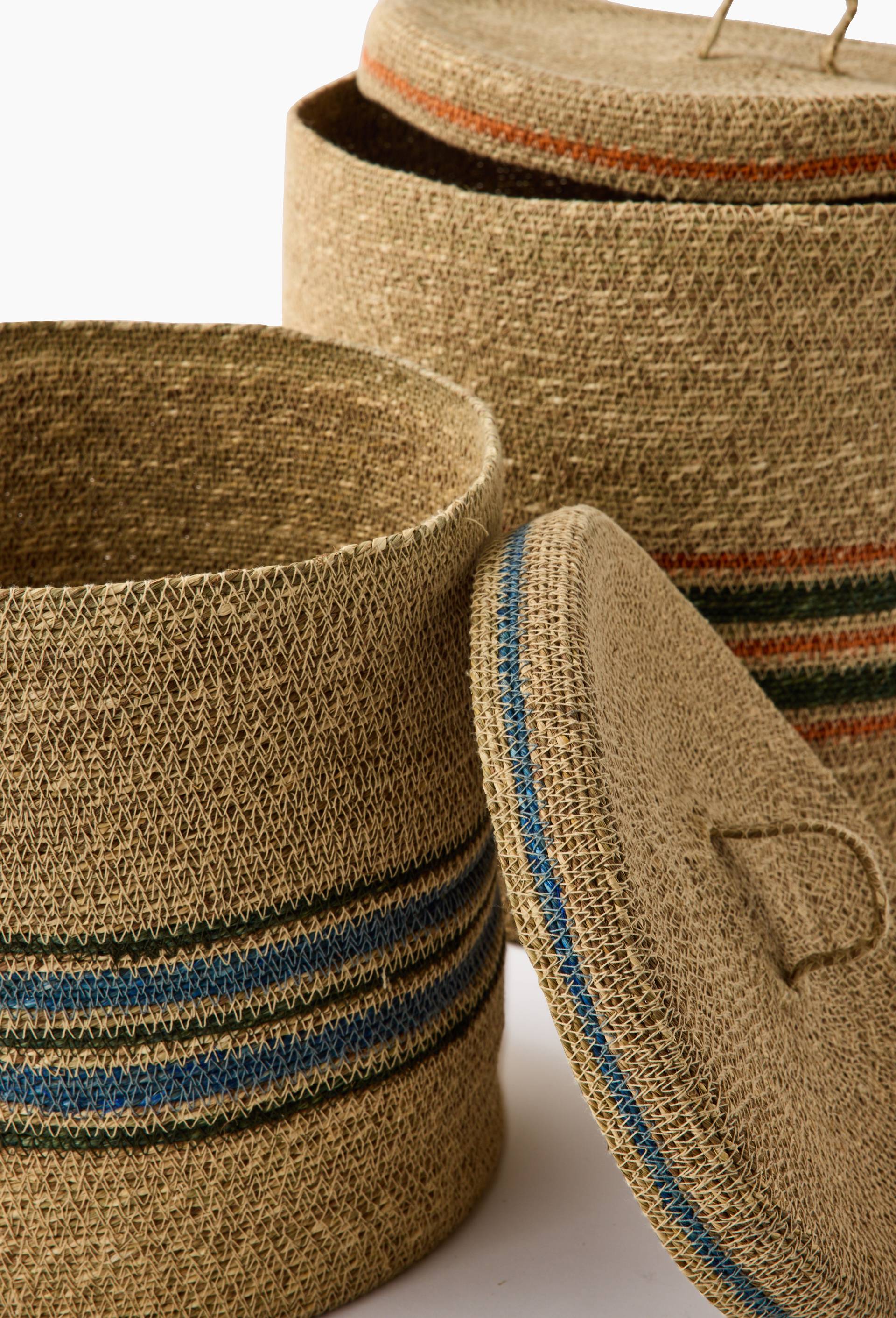 Boite de rangement ronde, en jonc de mer, Multicolore, large image number 1