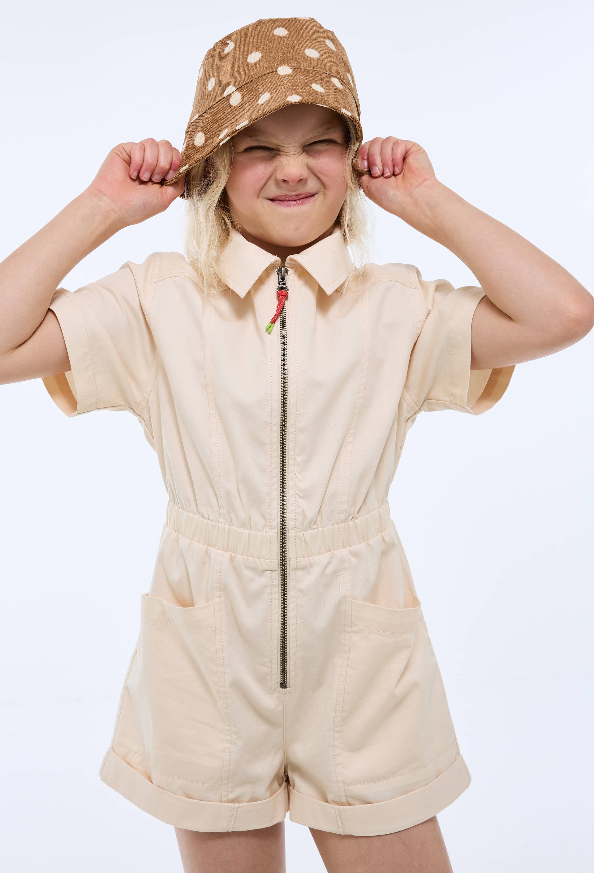 Combi-short zipp&eacute;e unie en coton, Ecru, large image number 0