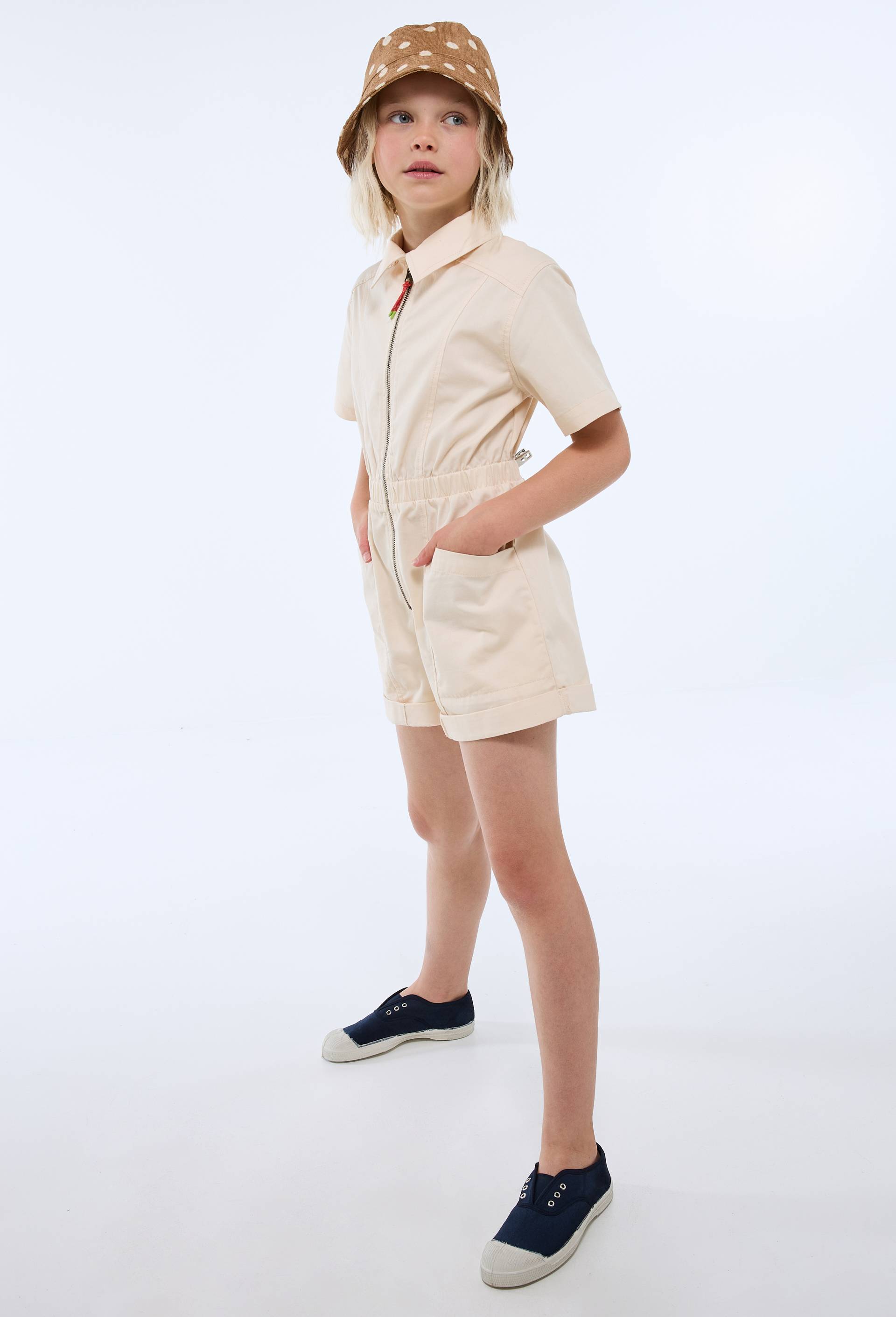 Combi-short zipp&eacute;e unie en coton, Ecru, large image number 1