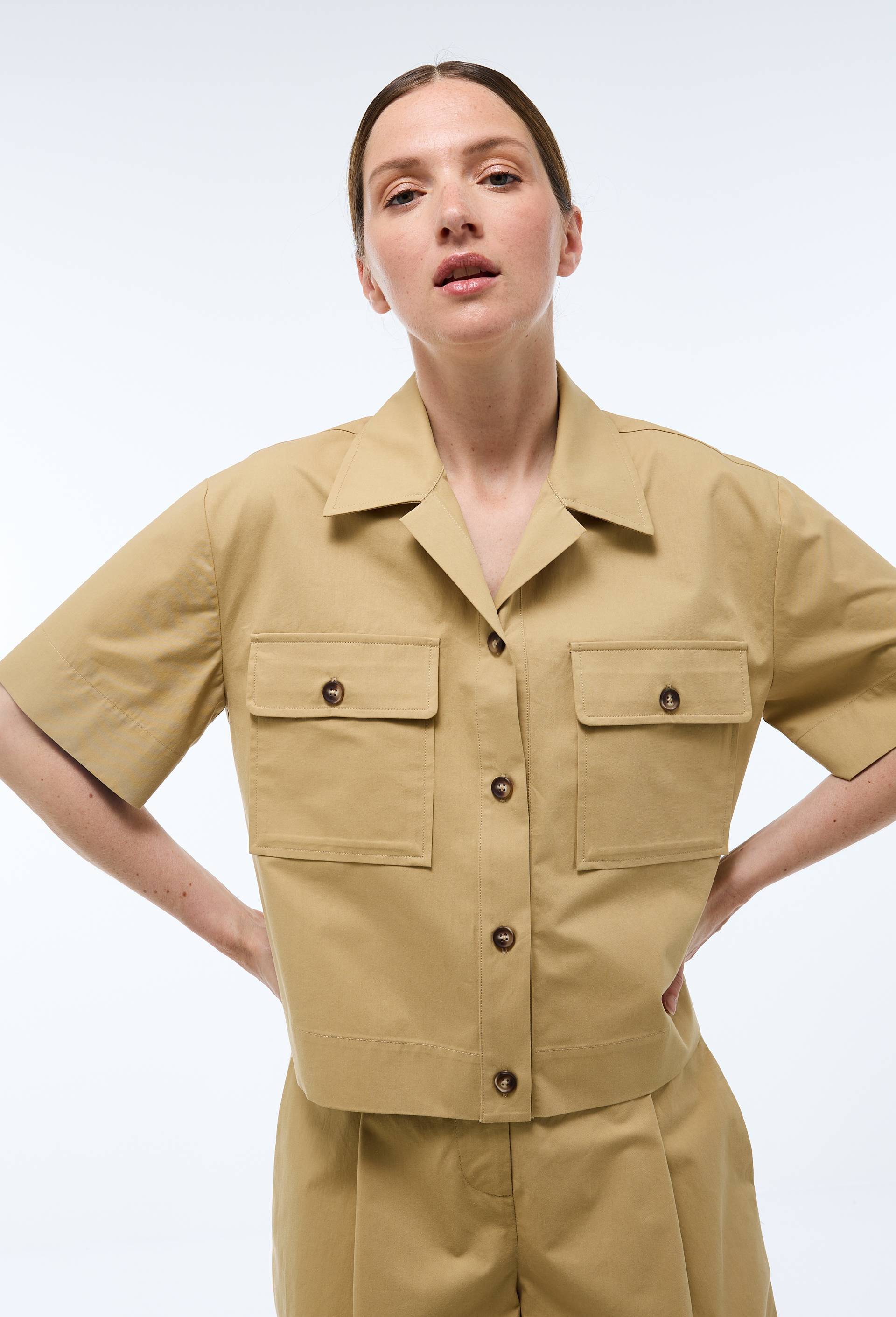 Chemise manches courtes en coton BIO GOTS, Beige, large image number 1.0