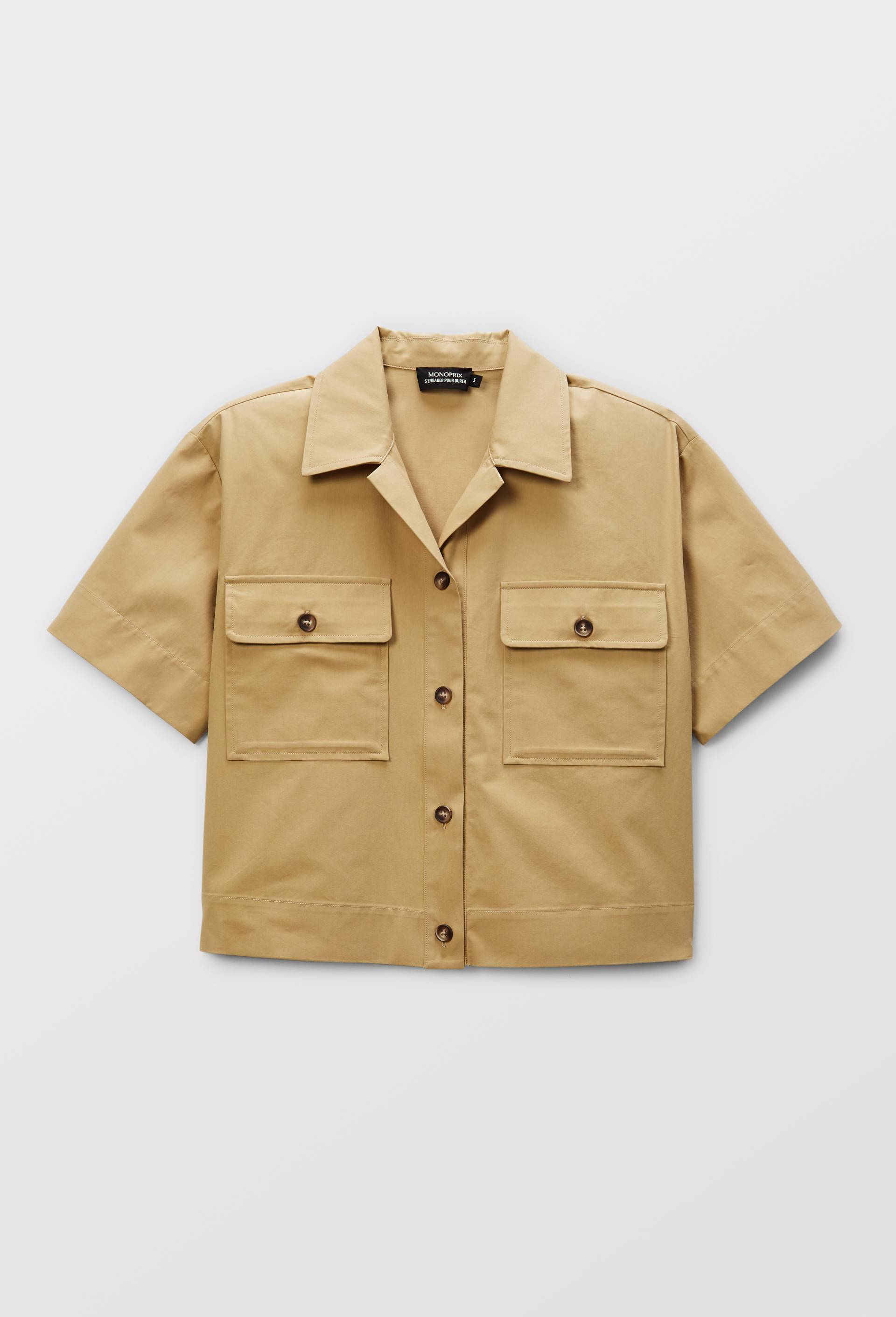 Chemise manches courtes en coton BIO GOTS, Beige, large image number 3