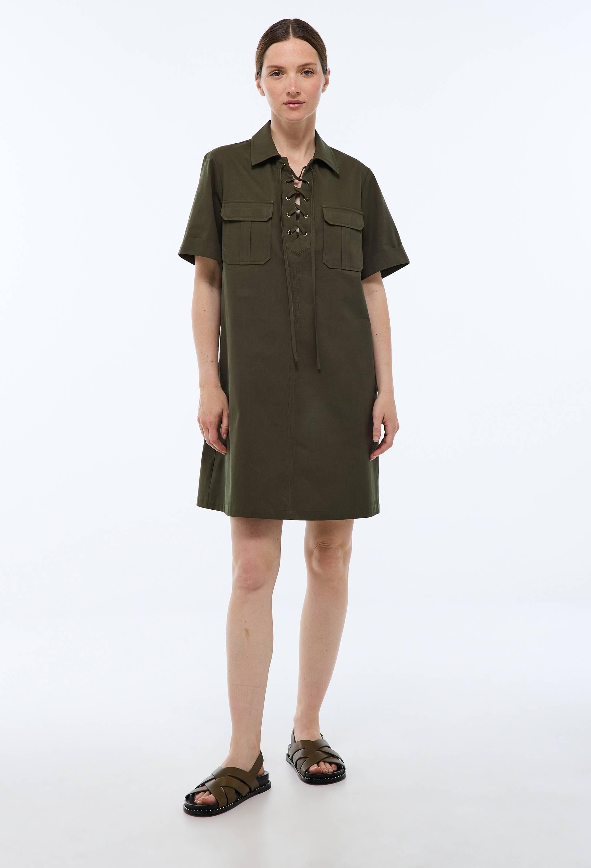 Robe courte col chemise en coton BIO GOTS, Vert fonc&eacute;, large image number 0