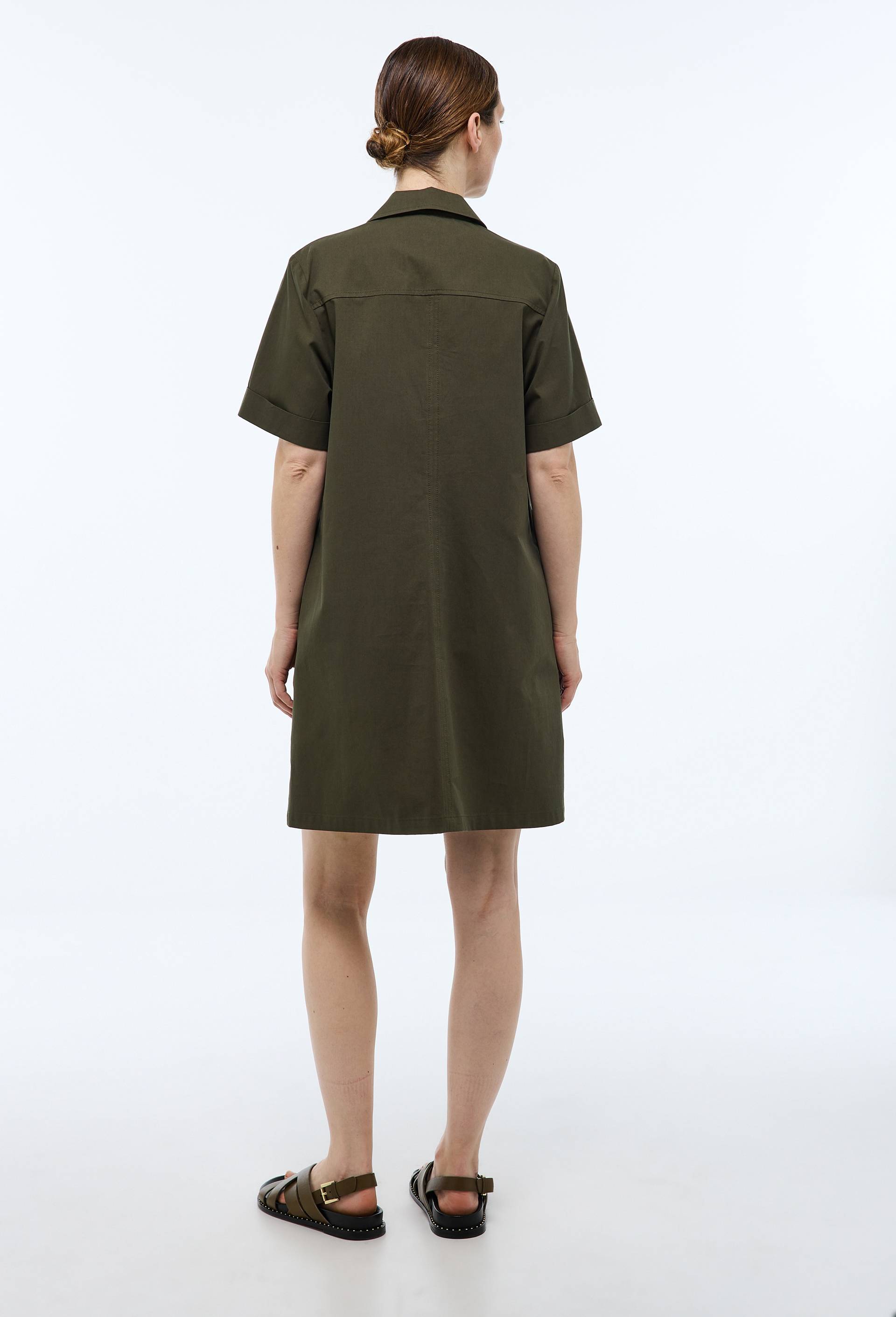 Robe courte col chemise en coton BIO GOTS, Vert fonc&eacute;, large image number 1