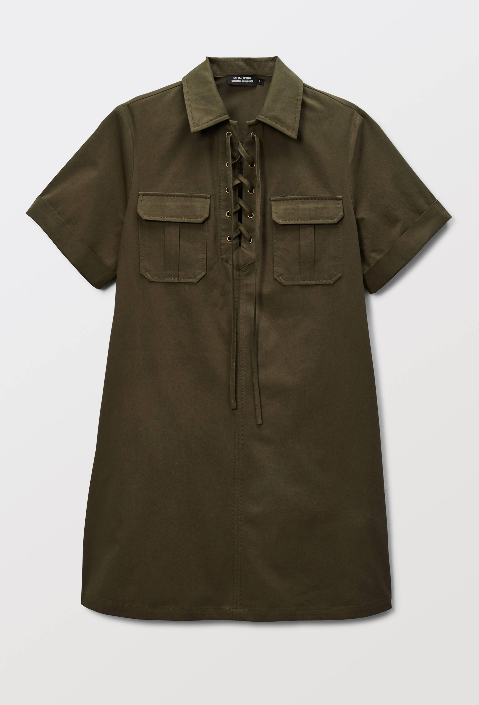 Robe courte col chemise en coton BIO GOTS, Vert fonc&eacute;, large image number 2