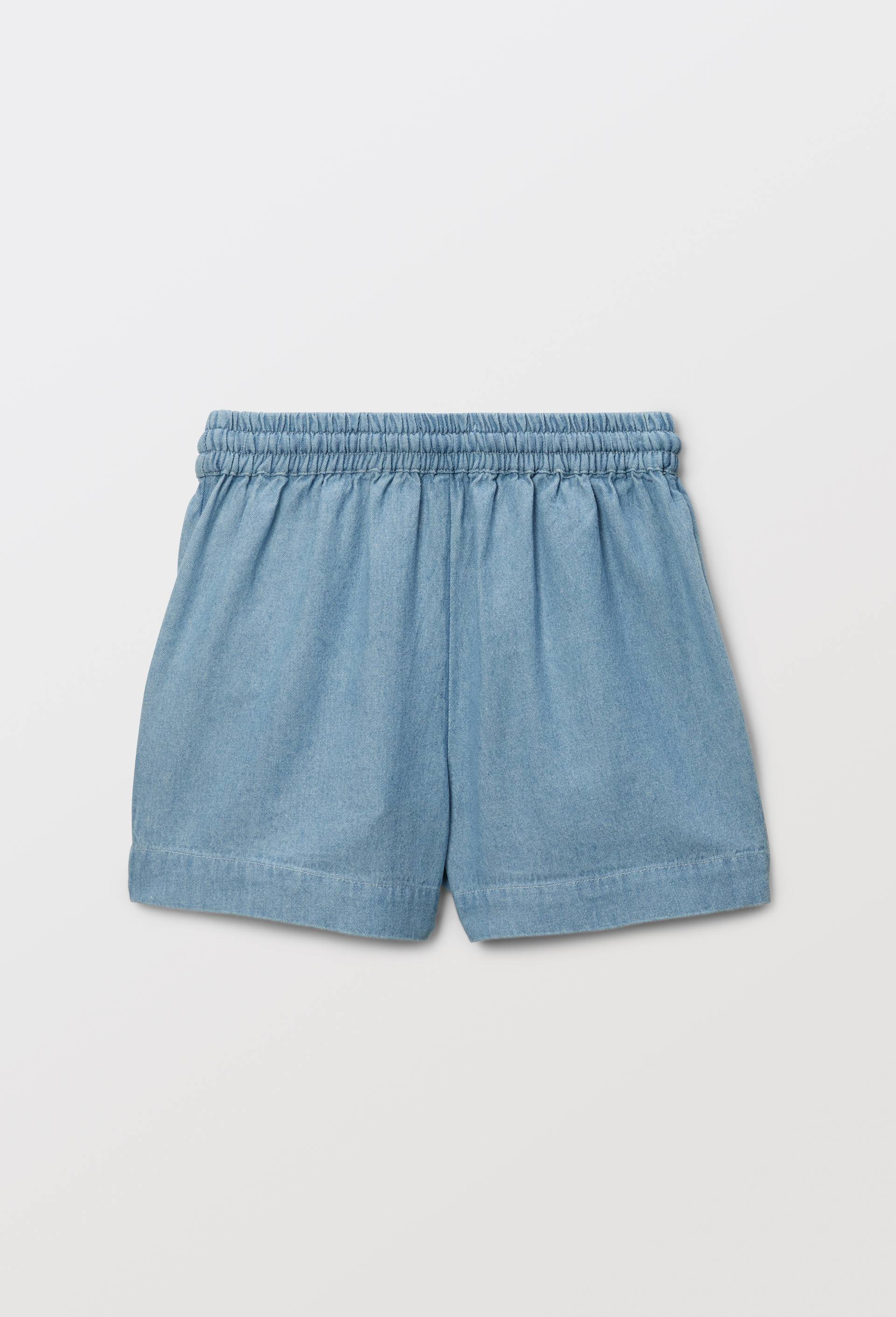 Short taille &eacute;lastiqu&eacute;e brod&eacute; en jean, Bleu clair, large image number 2