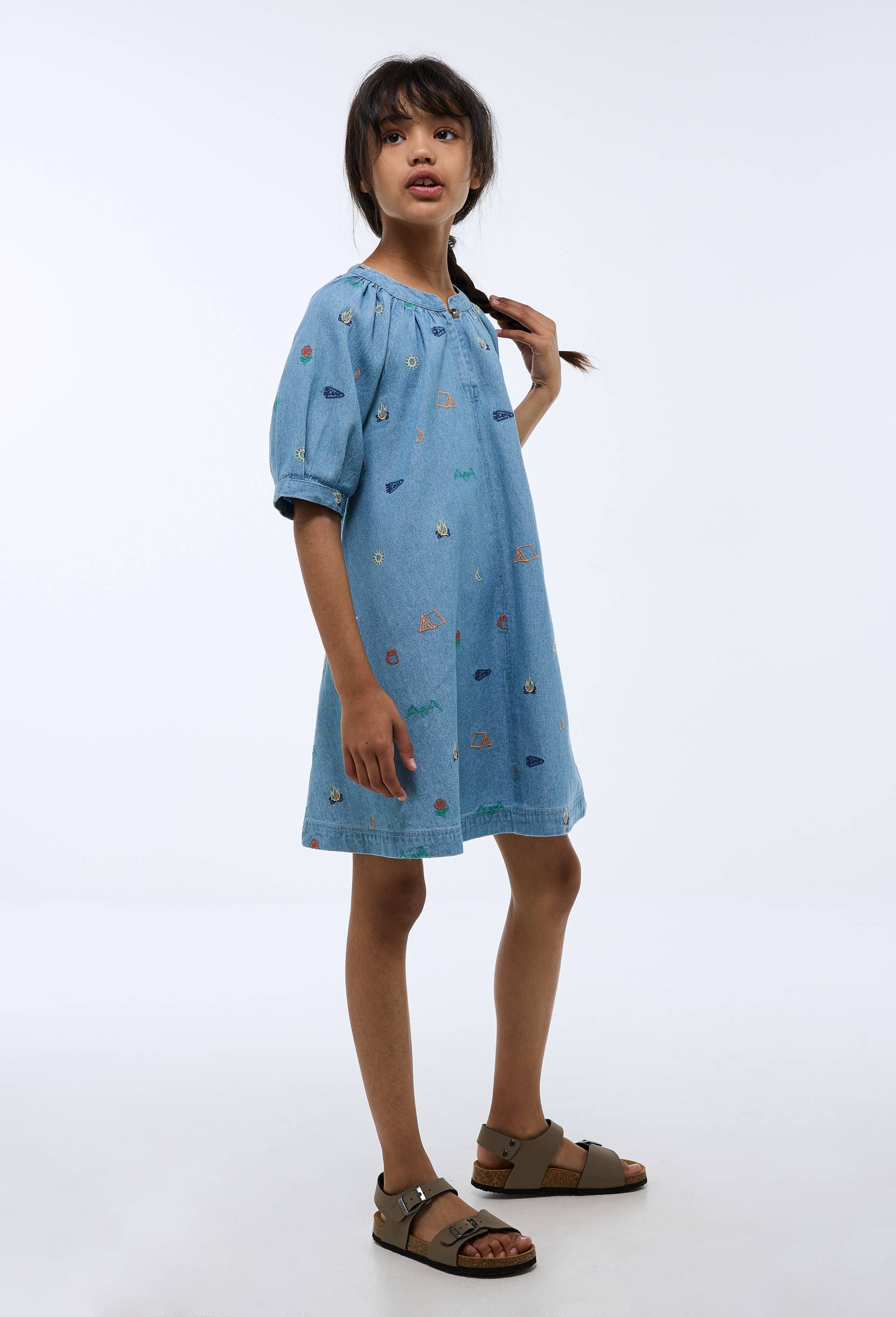 Robe ample et brod&eacute;e en coton, Bleu clair, large image number 0
