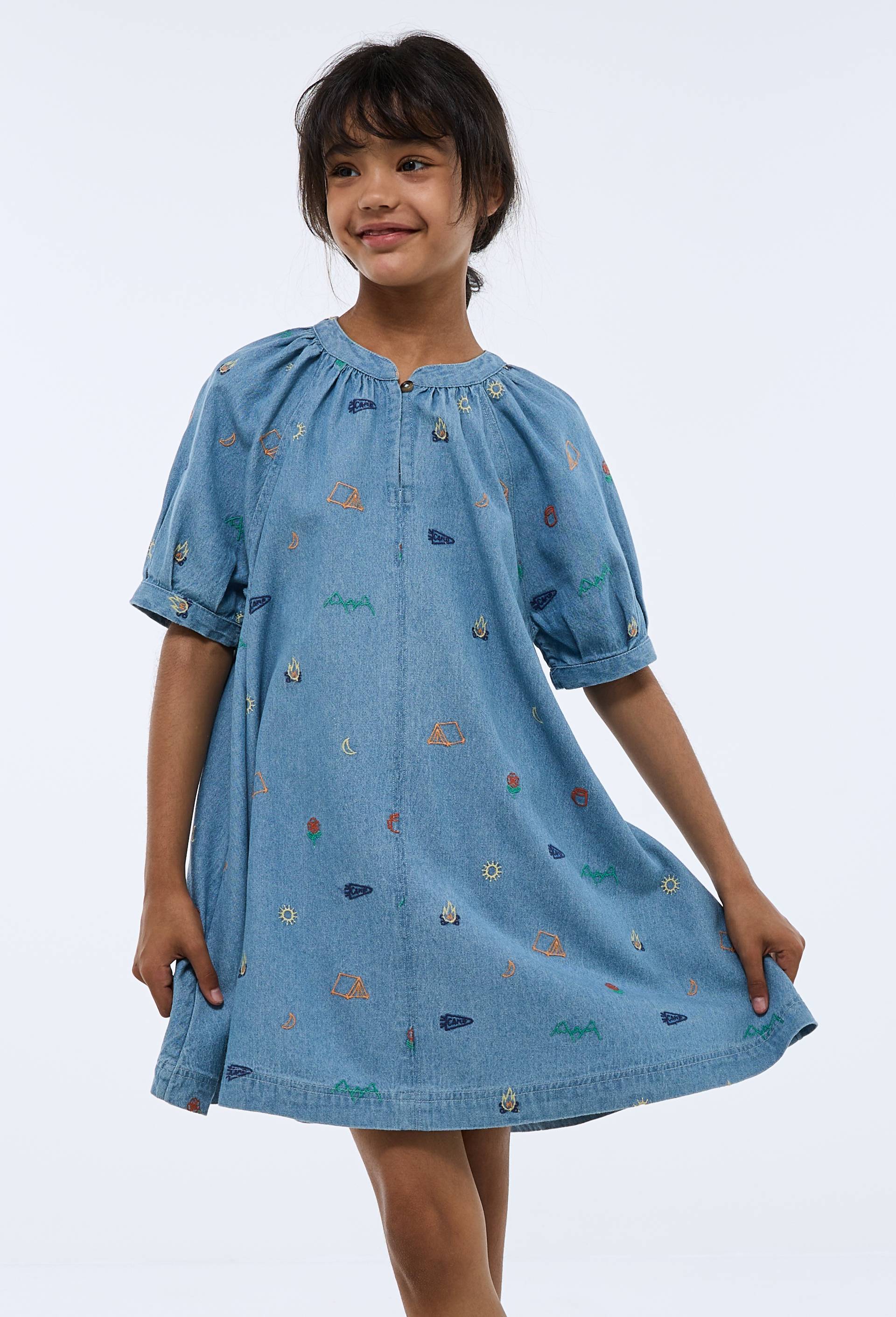 Robe ample et brod&eacute;e en coton, Bleu clair, large image number 1