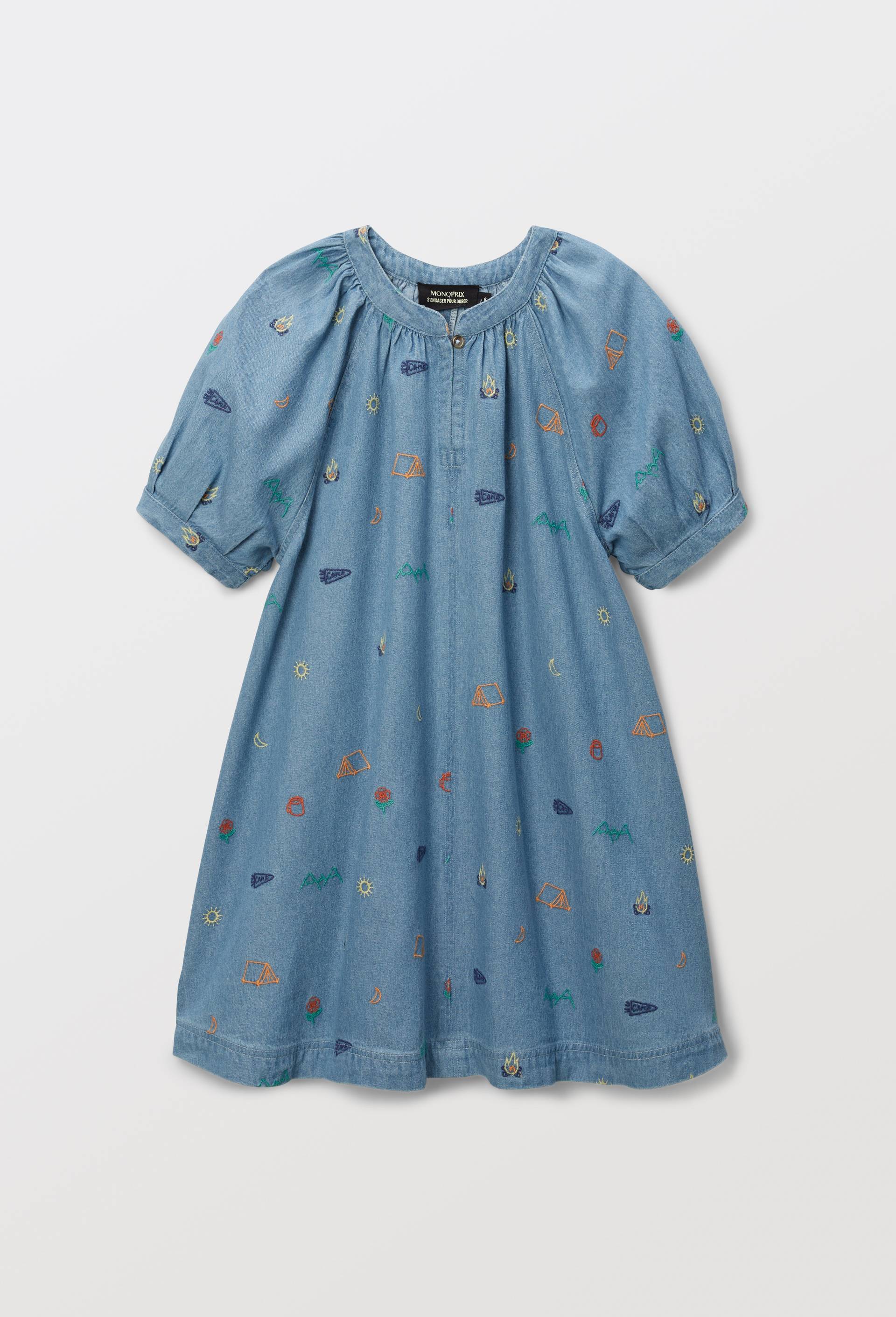 Robe ample et brod&eacute;e en coton, Bleu clair, large image number 2