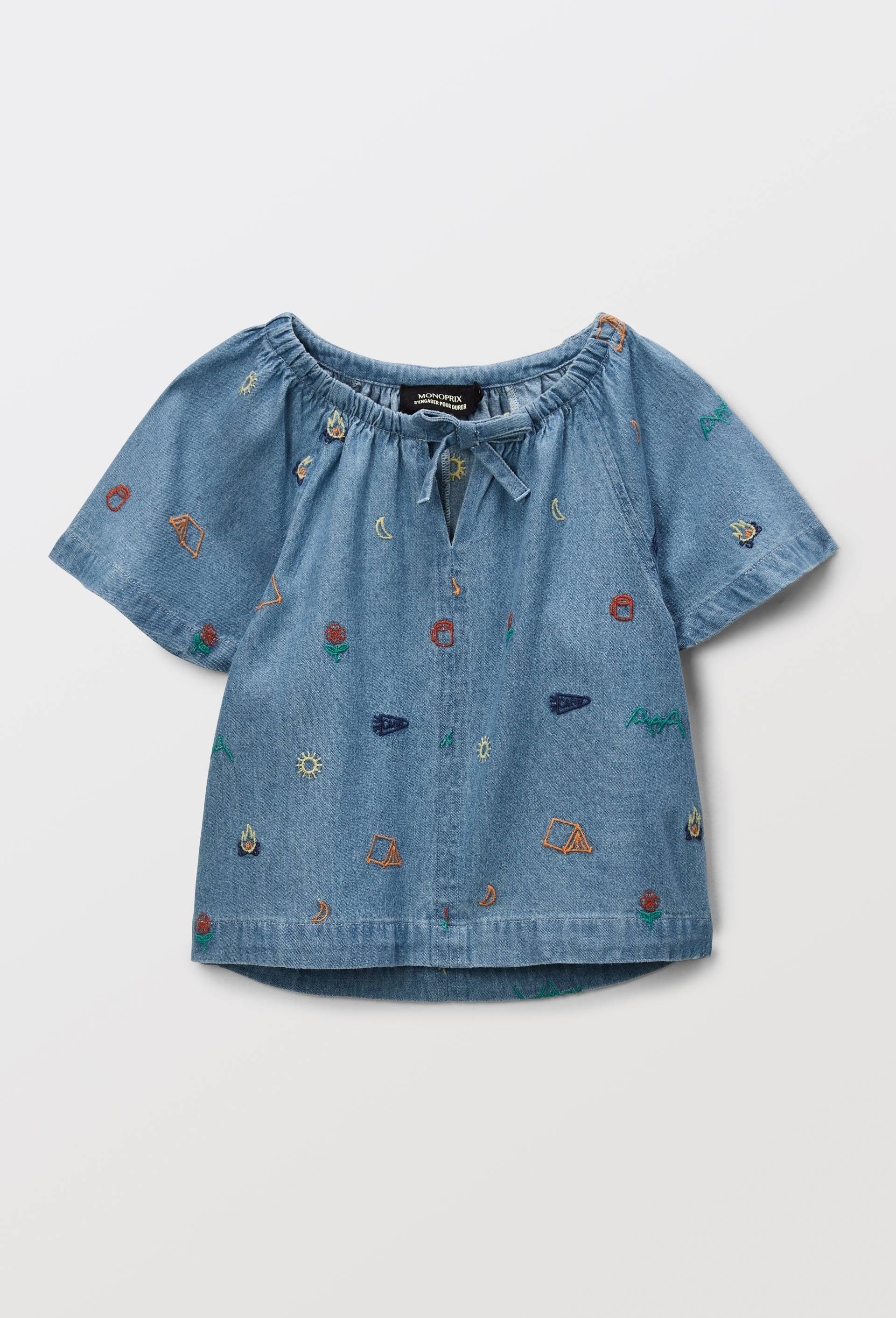 Blouse brod&eacute;e en jean, Bleu clair, large image number 1