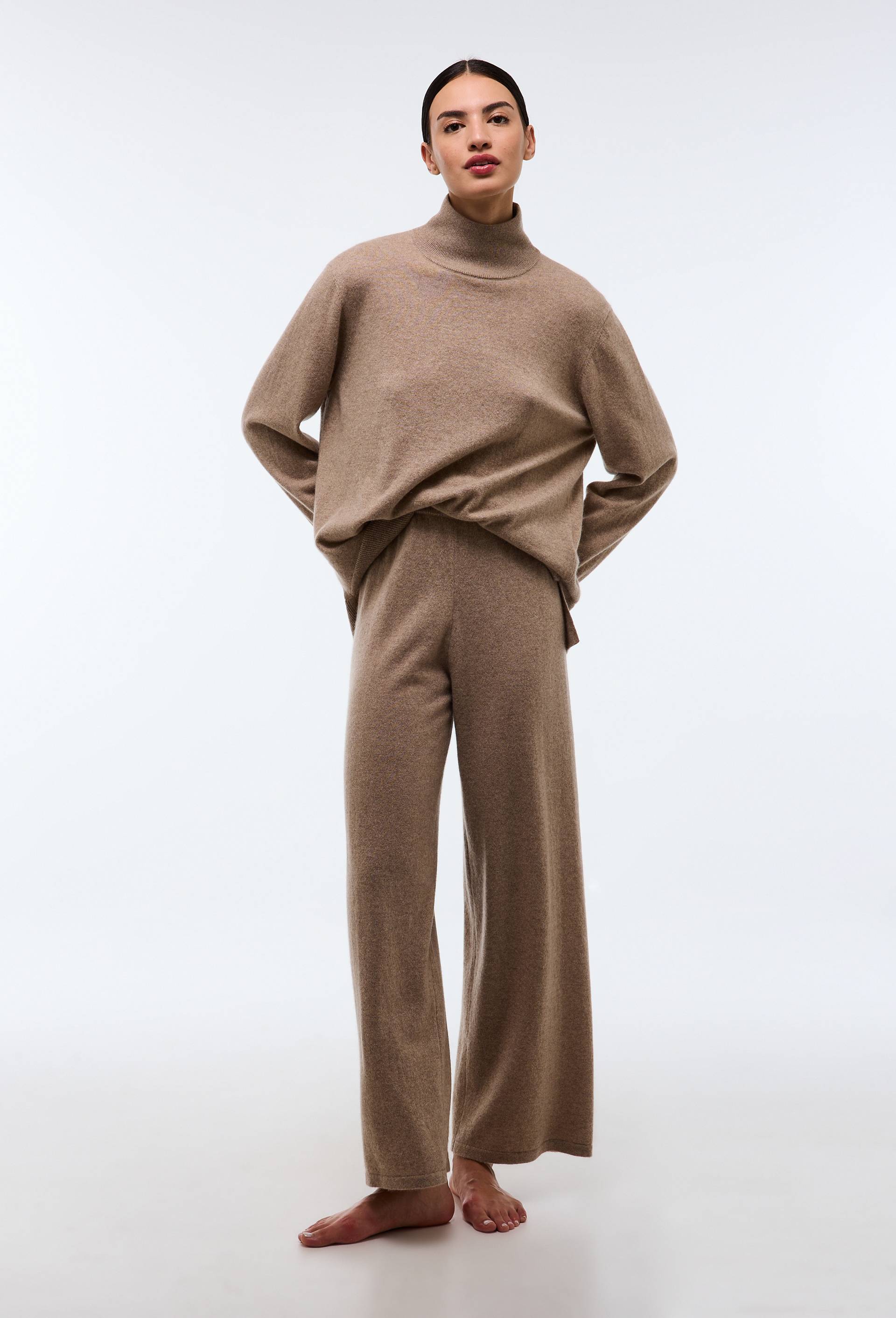 Pantalon large uni en cachemire BEIGE pour femme MONOPRIX PREMIUM