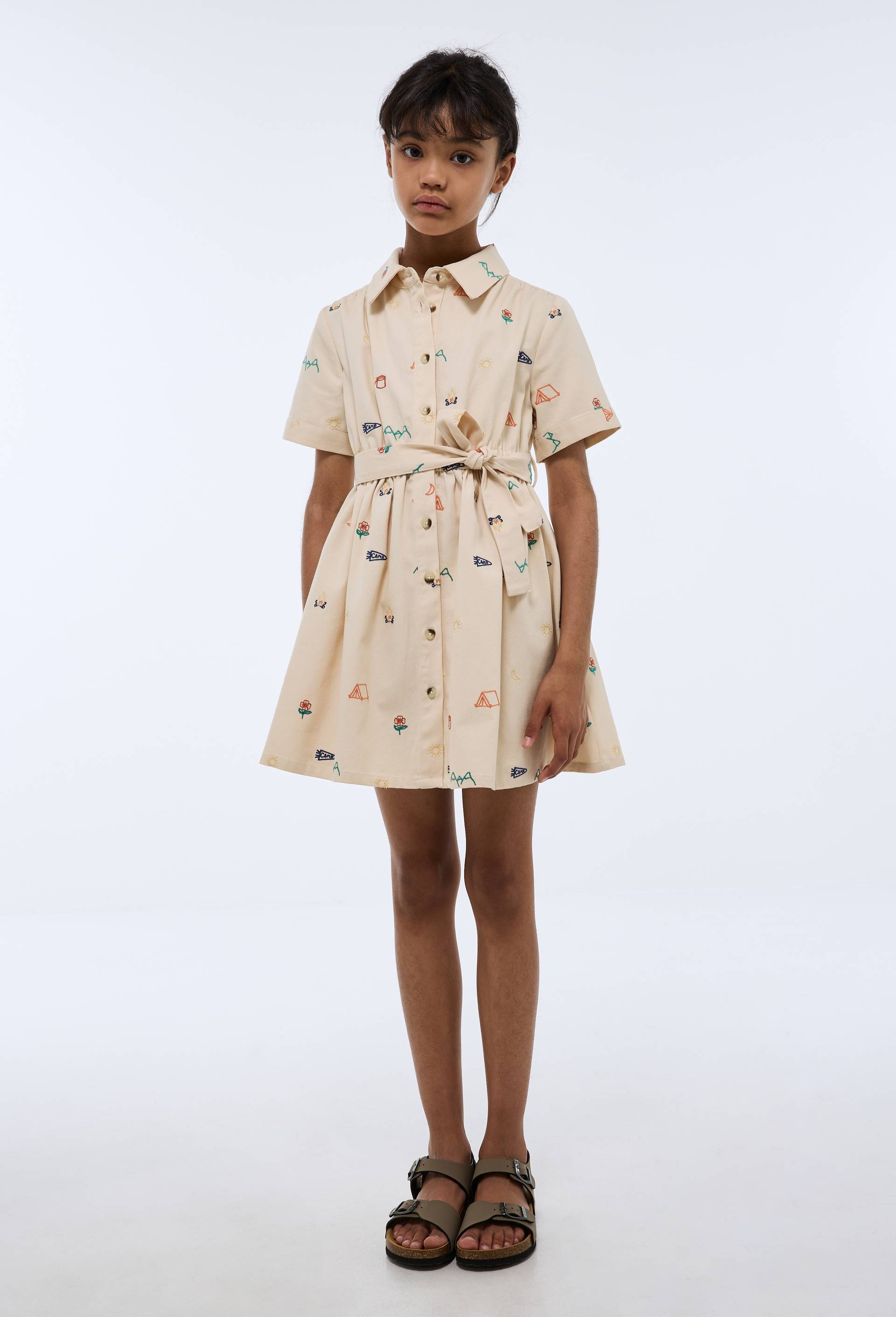 Robe boutonn&eacute;e brod&eacute;e en jean, Ecru, large image number 1