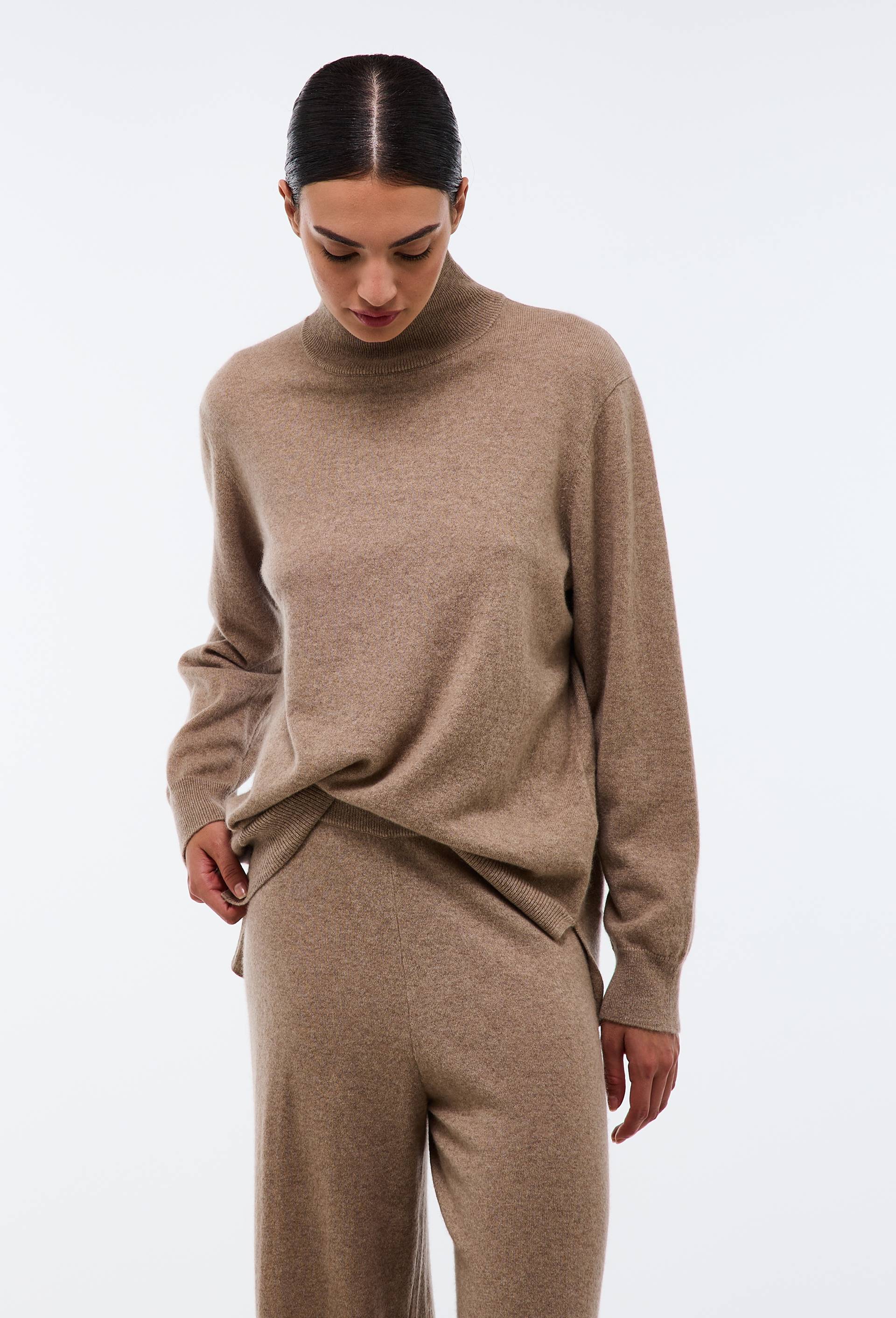 Pull col montant uni en cachemire, Beige, large image number 0