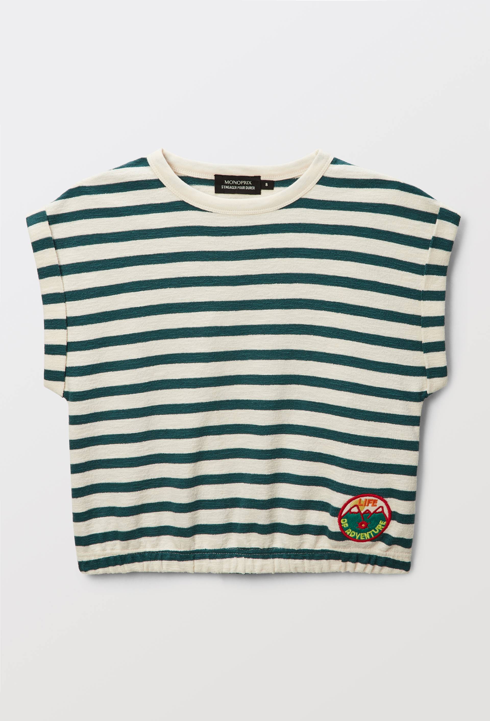 T-shirt ray&eacute; en coton, Vert fonc&eacute;, large image number 1
