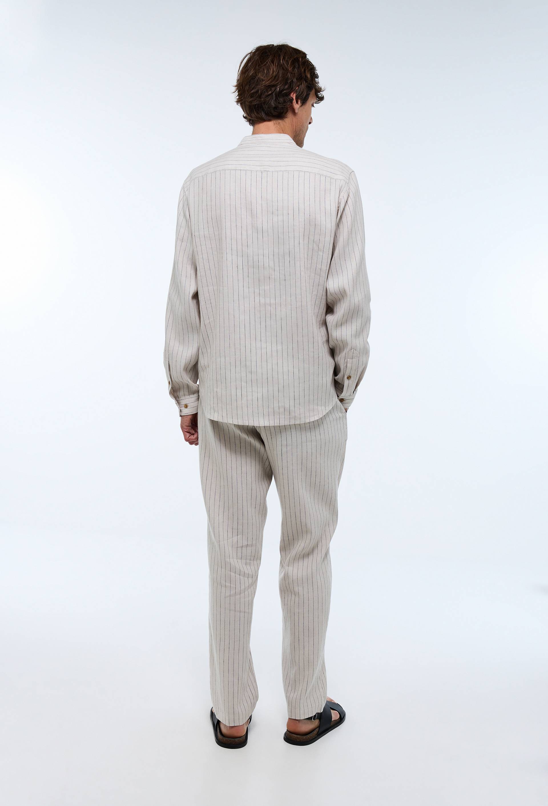 Chemise col mao en lin et coton, Ecru, large image number 2.0