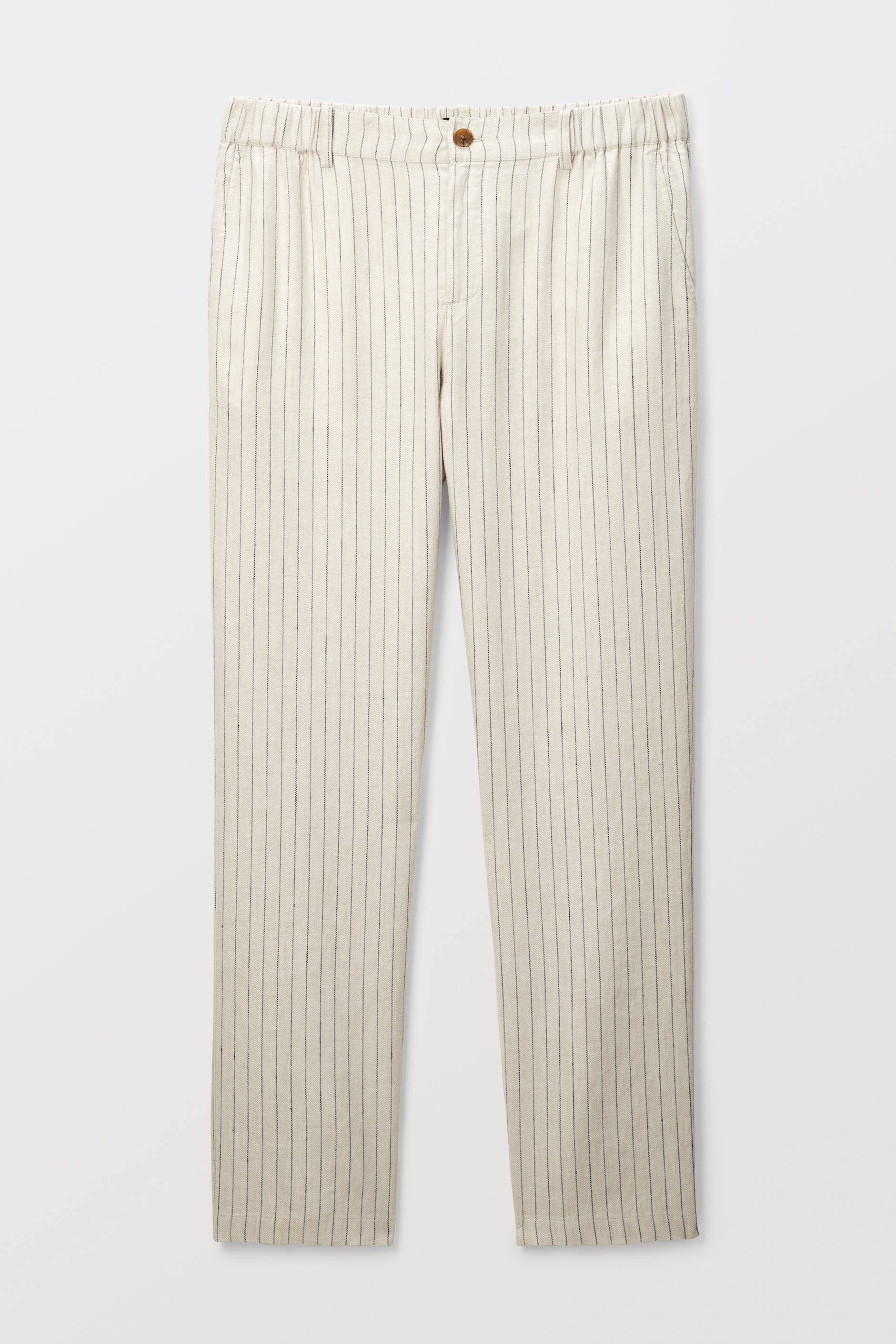 Pantalon taille &eacute;lastiqu&eacute;e en lin et coton, Ecru, large image number 4