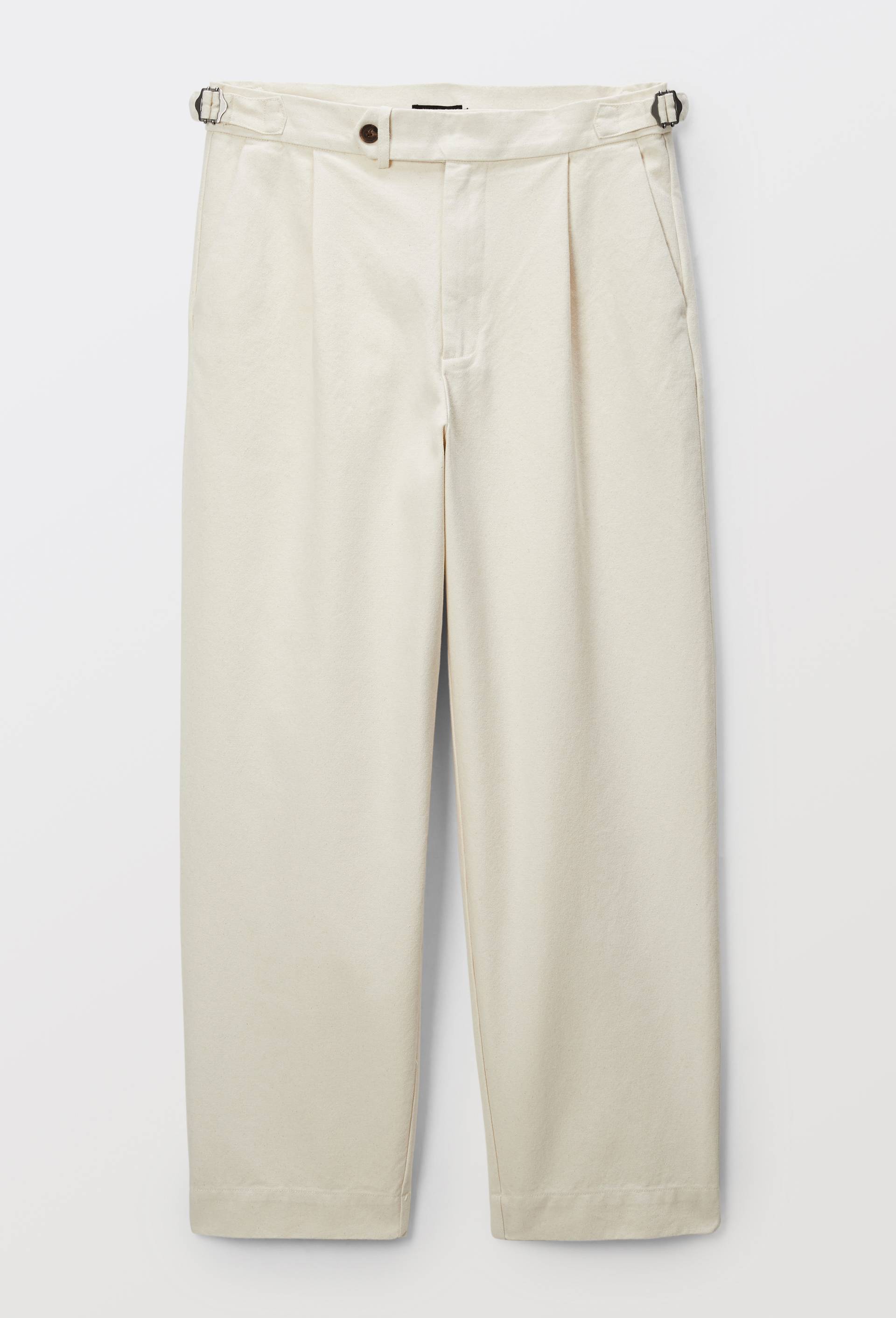 Pantalon droit &agrave; pinces en coton, Ecru, large image number 2