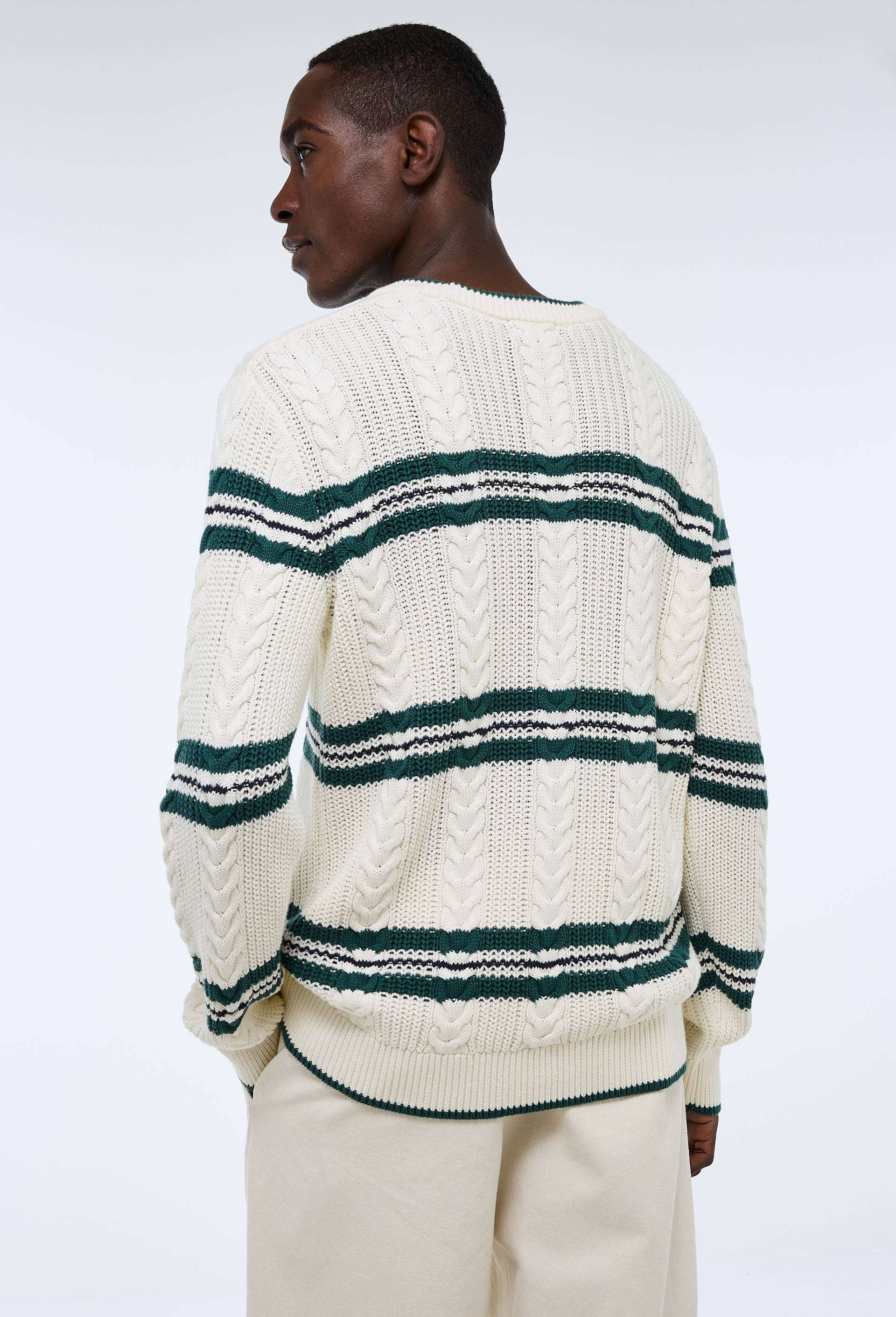 Pull ray&eacute; en coton BIO GOTS, Ecru, large image number 2