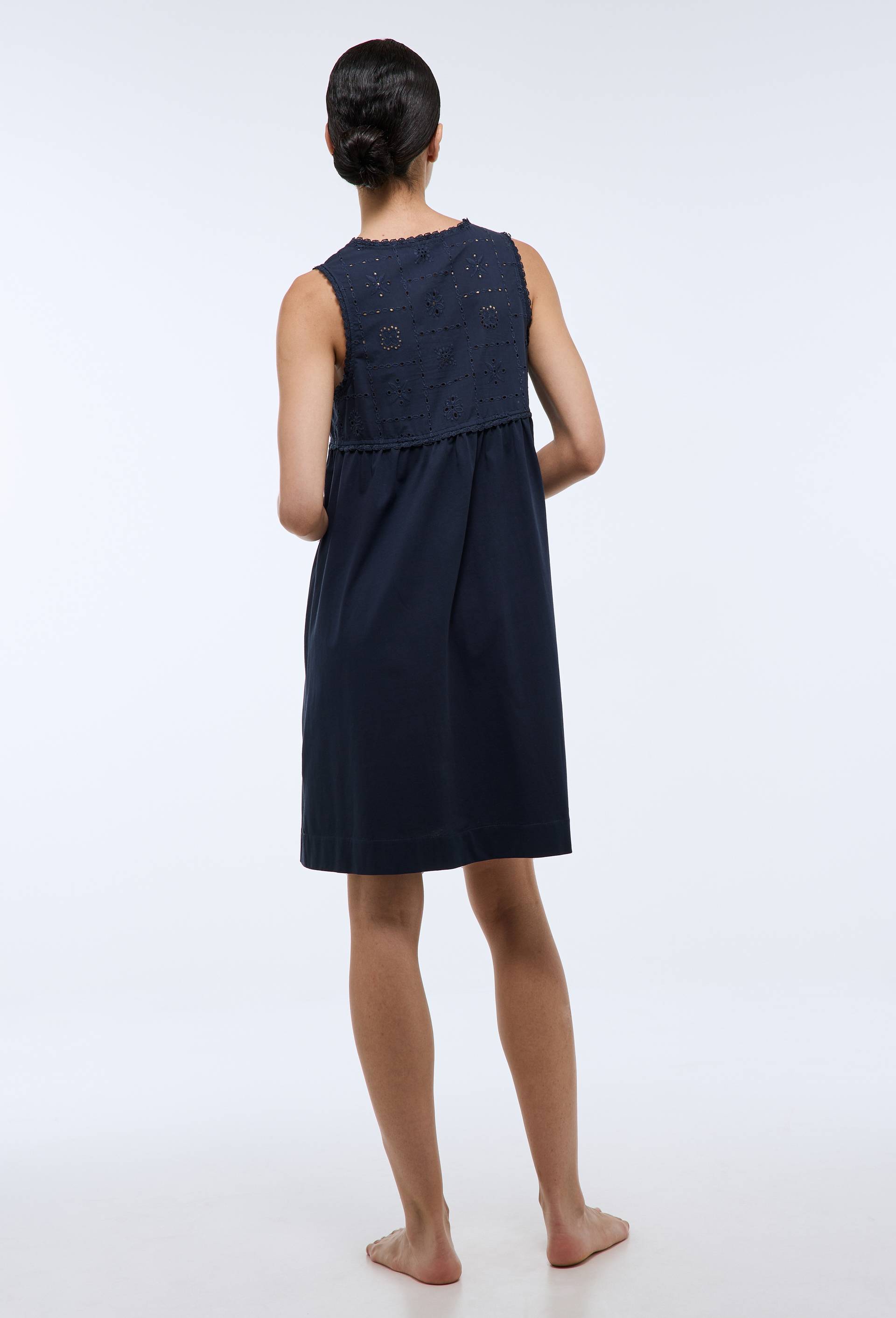 Chemise de nuit unie bi-mati&egrave;re en coton, Bleu fonc&eacute;, large image number 1