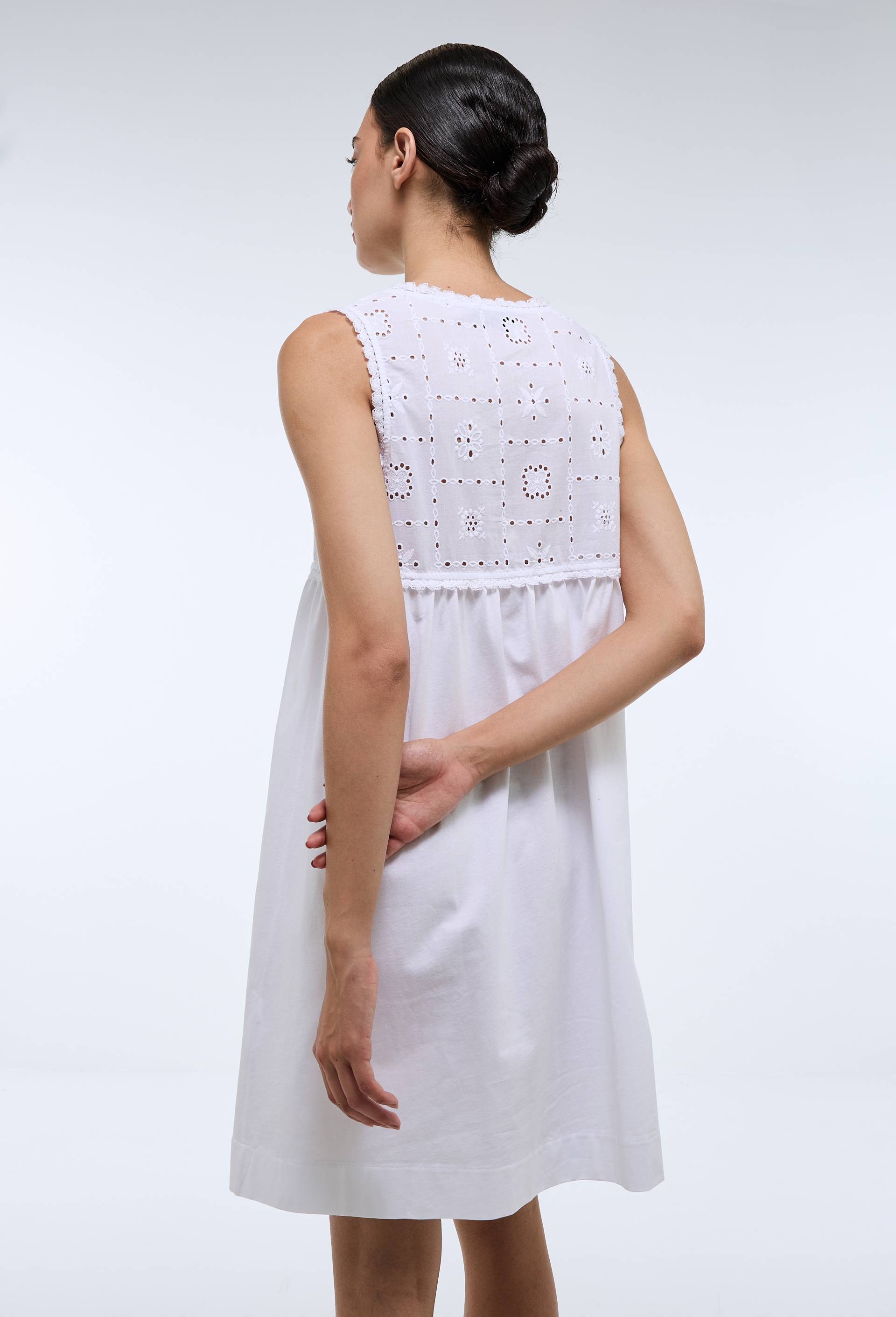 Chemise de nuit unie bi-mati&egrave;re en coton, Blanc, large image number 1
