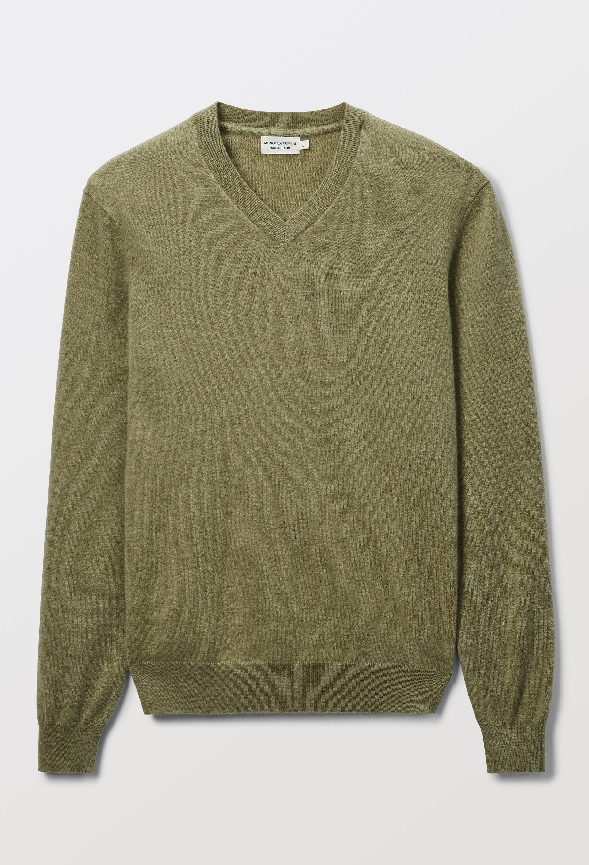 Pull col V en 100% cachemire, Vert clair, large image number 1