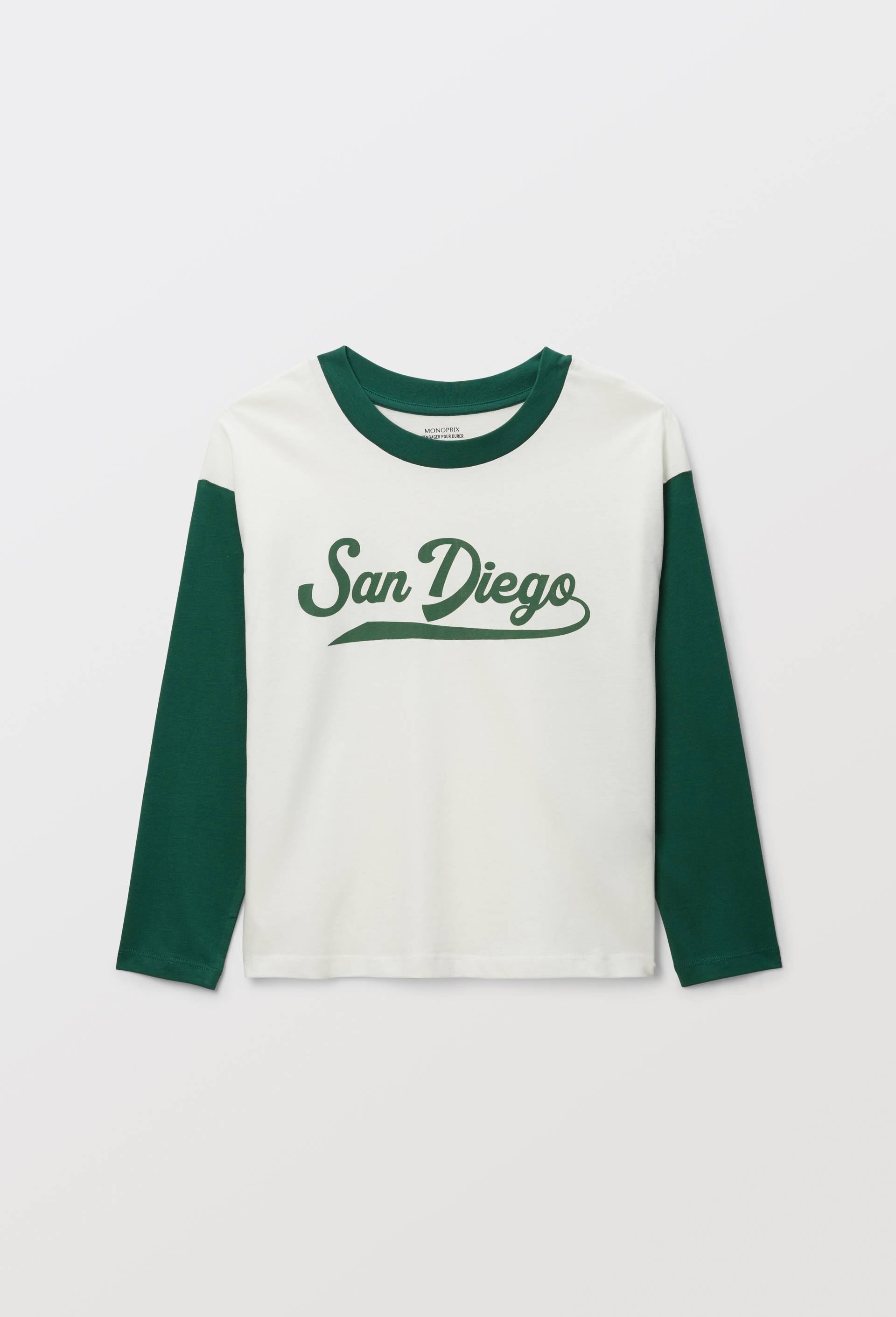 T-Shirt manches longues imprimé en coton BIO GOTS VERT FONCE pour